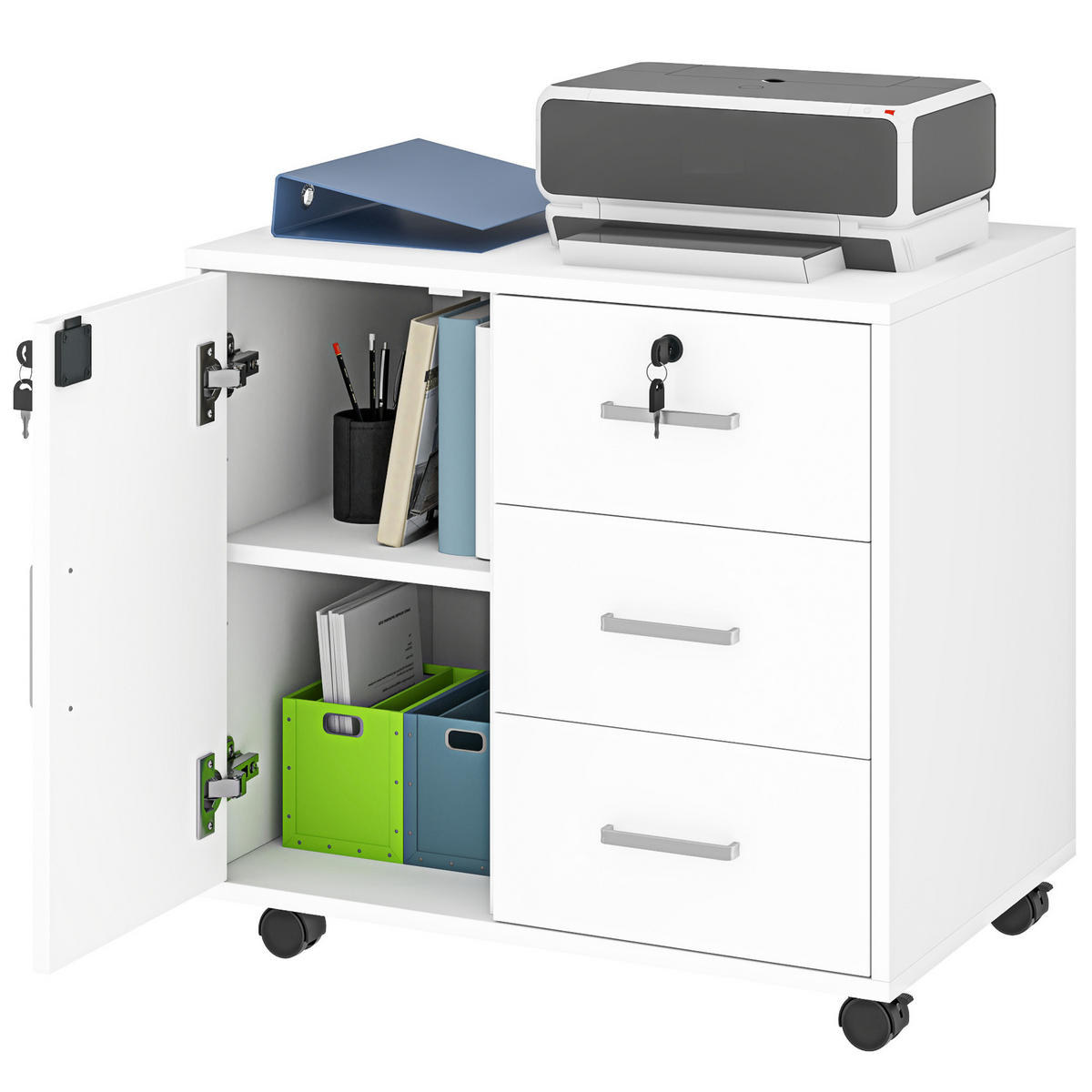 ROLLCONTAINER DE-14504 mit 3 Schubladen Weiß - Weiß, Holzwerkstoff (40/56/60cm) - ComfortXL