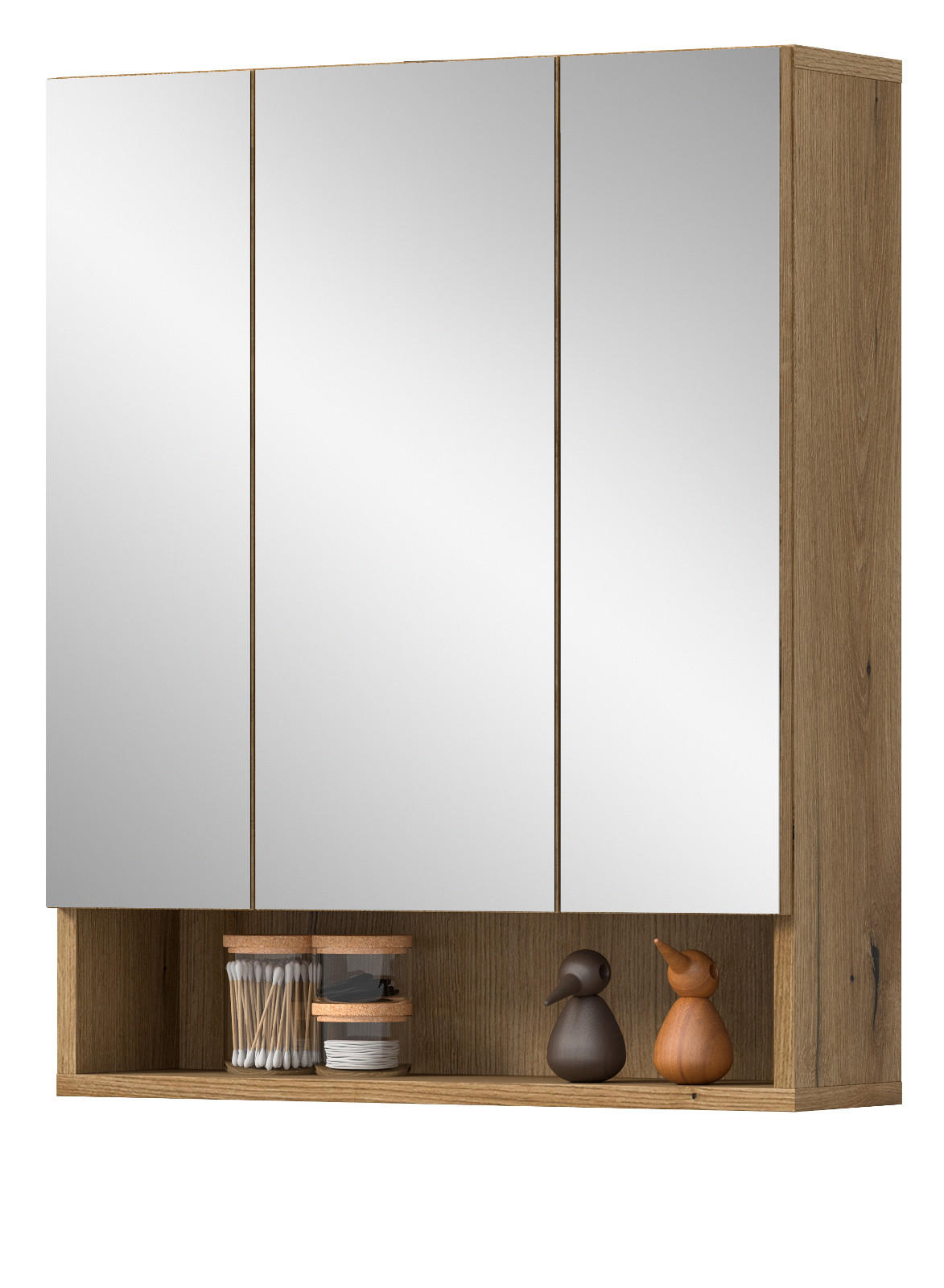 SPIEGELSCHRANK Eiche Evoke 60 x 74 cm, Badezimmer Schrank 3-türig - Eichefarben, Glas/Holzwerkstoff (60/74/18cm) - Inn.Furn
