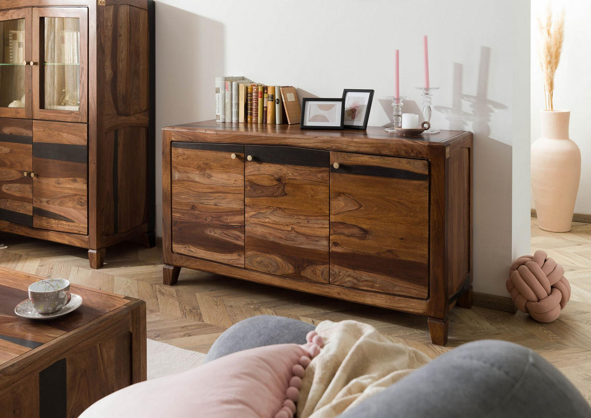 SIDEBOARD Sheesham 140x45x80 dunkelbraun lackiert ANCONA #221 - Dunkelbraun, Holz (140/80/45cm) - Massivmoebel24