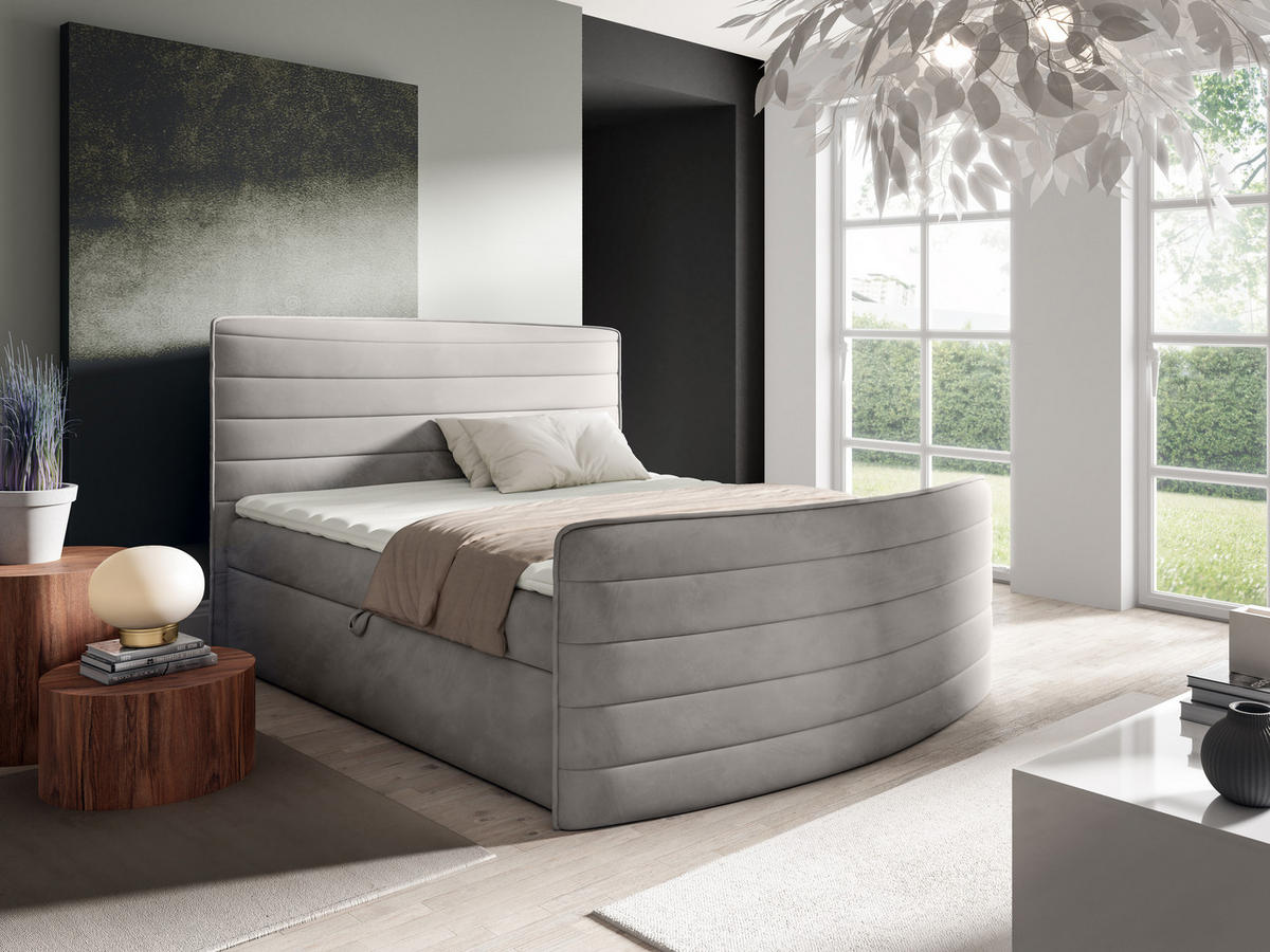 BOXBETT 120 x 200 cm mit Bonell-Federkernmatratze H3 - Hellgrau - CLEO - Hellgrau, Textil (120/200cm) - AN-Moebel 4u