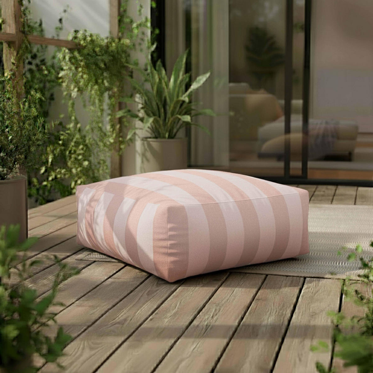 GARTENSOFA mit 4 Sitzplätzen, Puderrosa - Pink, Textil (85/65/255cm) - Oviala