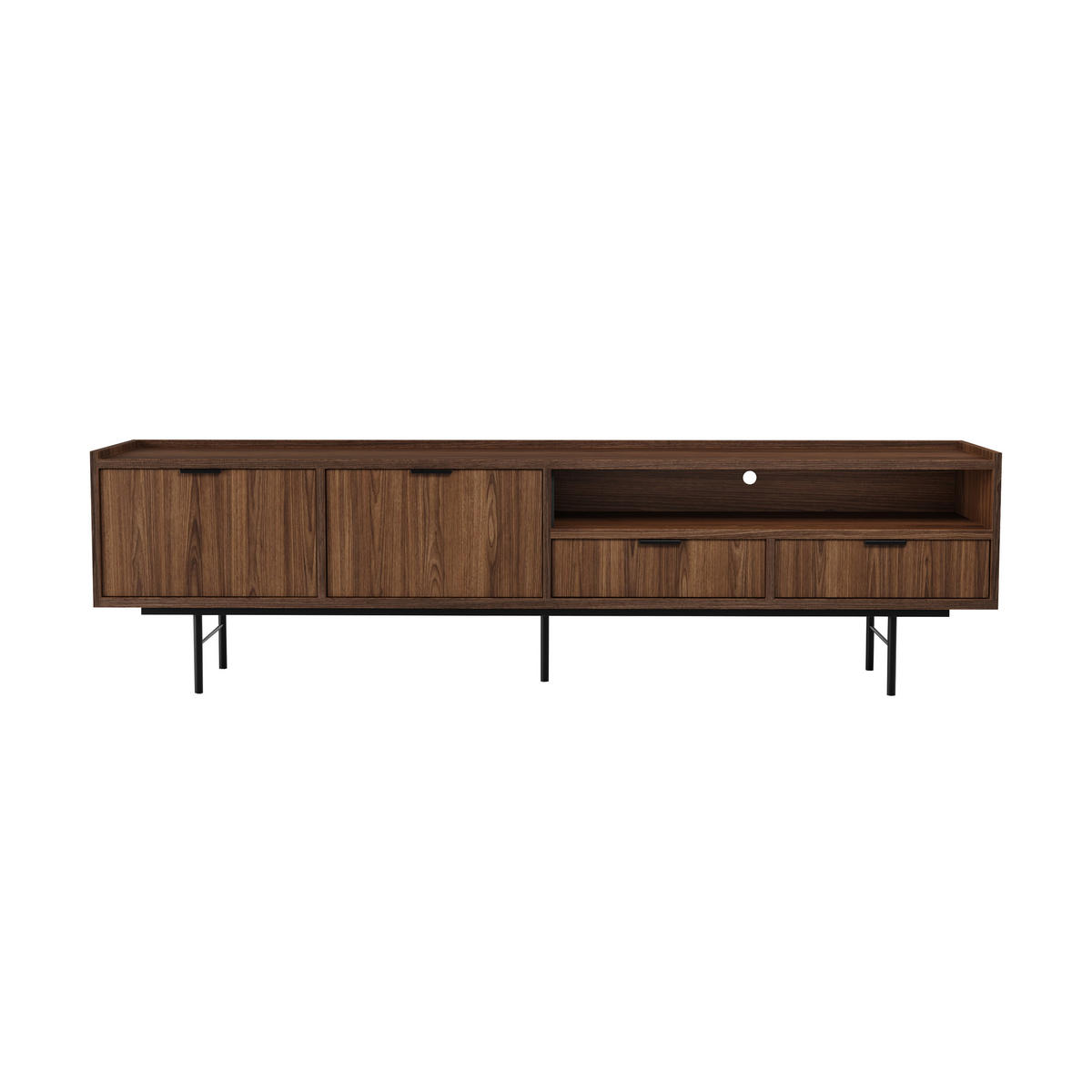 WOHNWAND Evron 2-teilig Bücherregal 90 cm + TV-Board 200 cm, Walnuss - Walnussfarben/Schwarz, Holzwerkstoff/Metall (200/185/35cm) - Beautysofa
