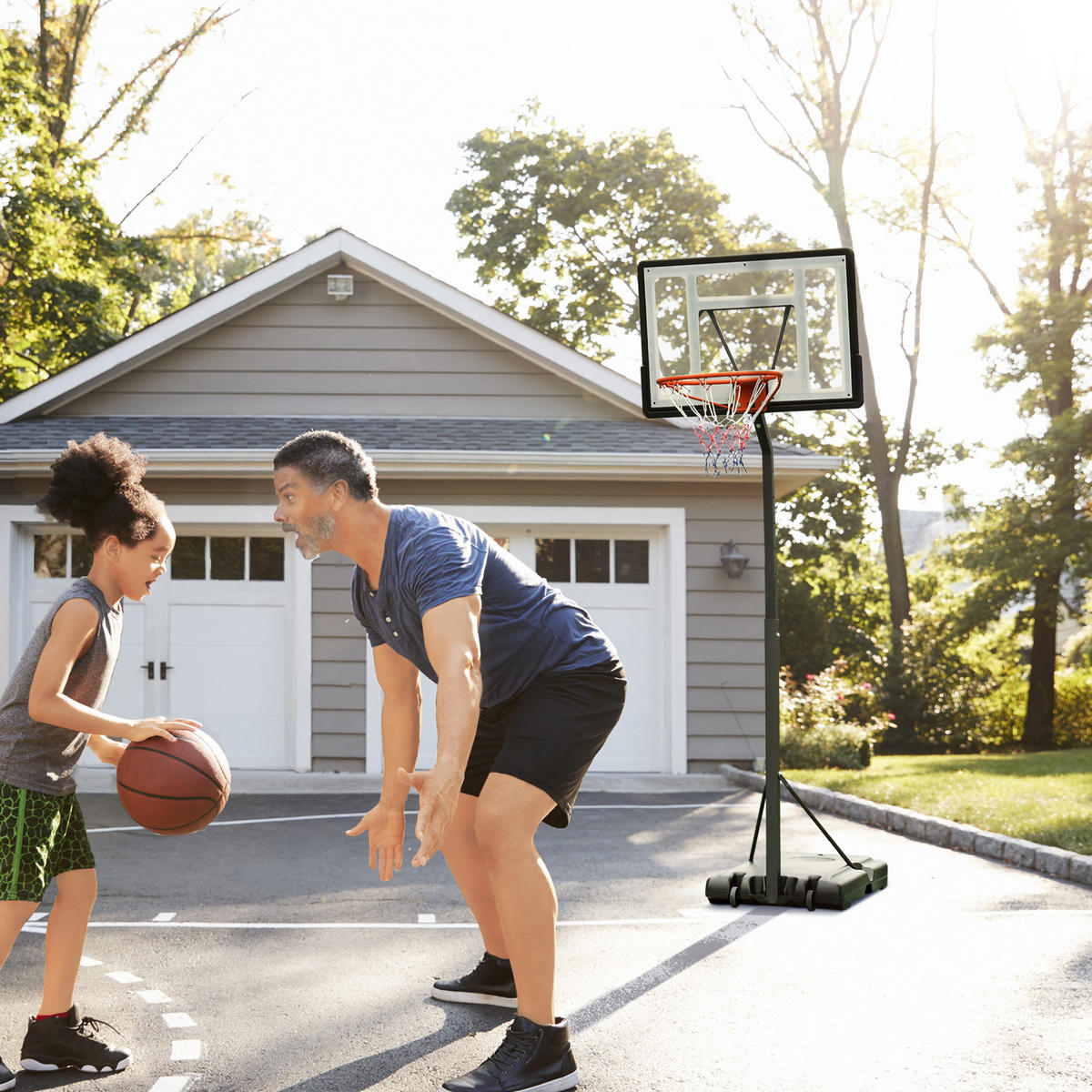BASKETBALLKORB DE-18510 höhenverstellbar 2,55-3,05 m Schwarz/Weiß - Schwarz, Metall (165/90cm) - ComfortXL