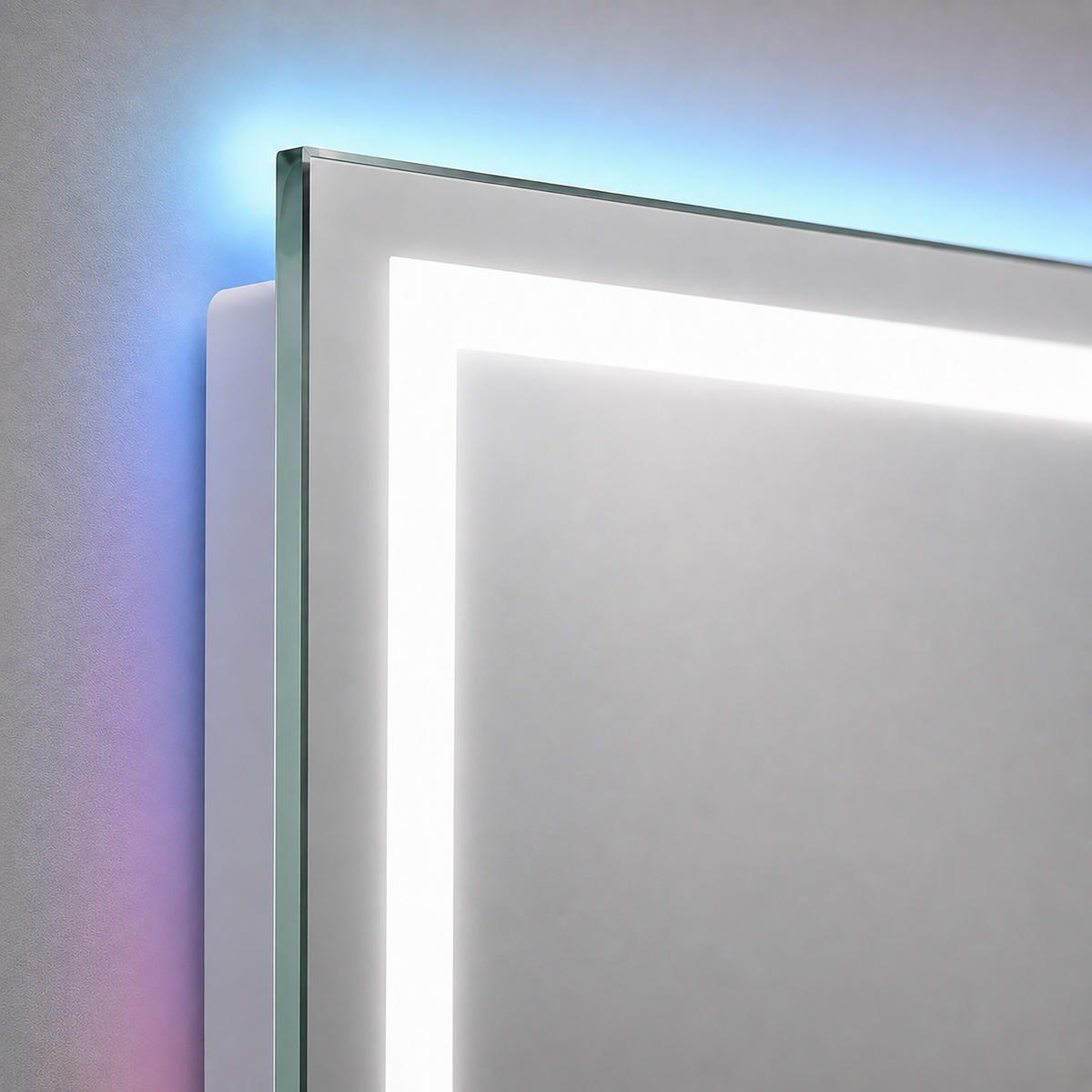 BADSPIEGEL Silber LED RGB Hintergrundbeleuchtung Touch Anti-Beschlag 60x80 cm - Transparent, Glas/Holzwerkstoff (80/60/3cm) - Relaxdays