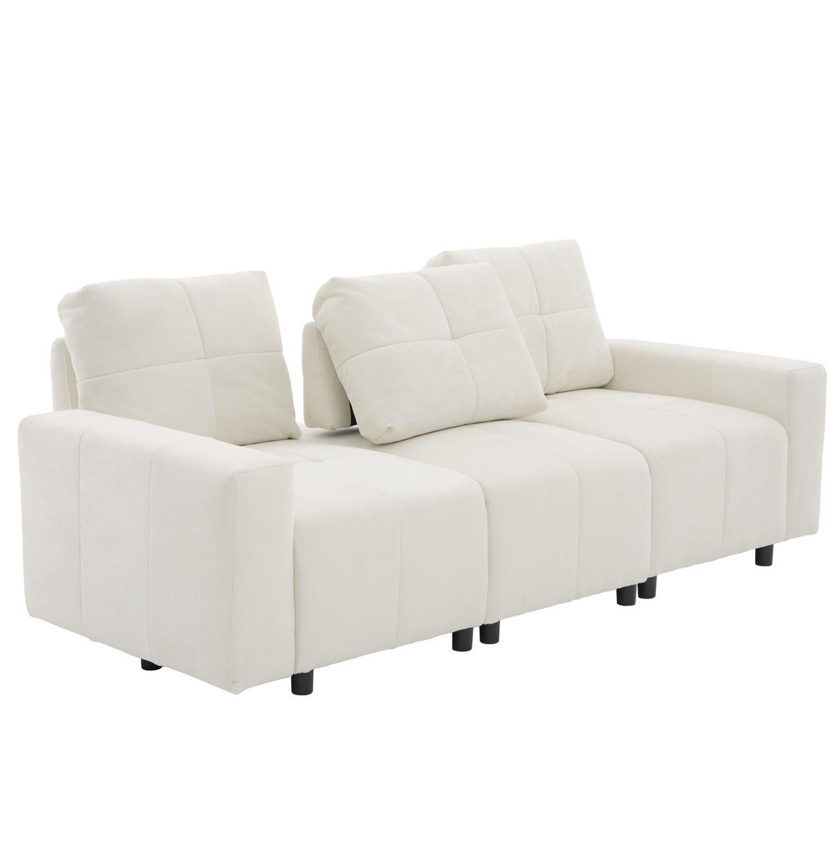 SCHLAFSOFA 213/94/84 cm mit verstellbarer Sitztiefe und Schlaffunktion, Chenille-Bezug, Beige-Weiß - Beige, Kunststoff (213/84/94cm) - Redom