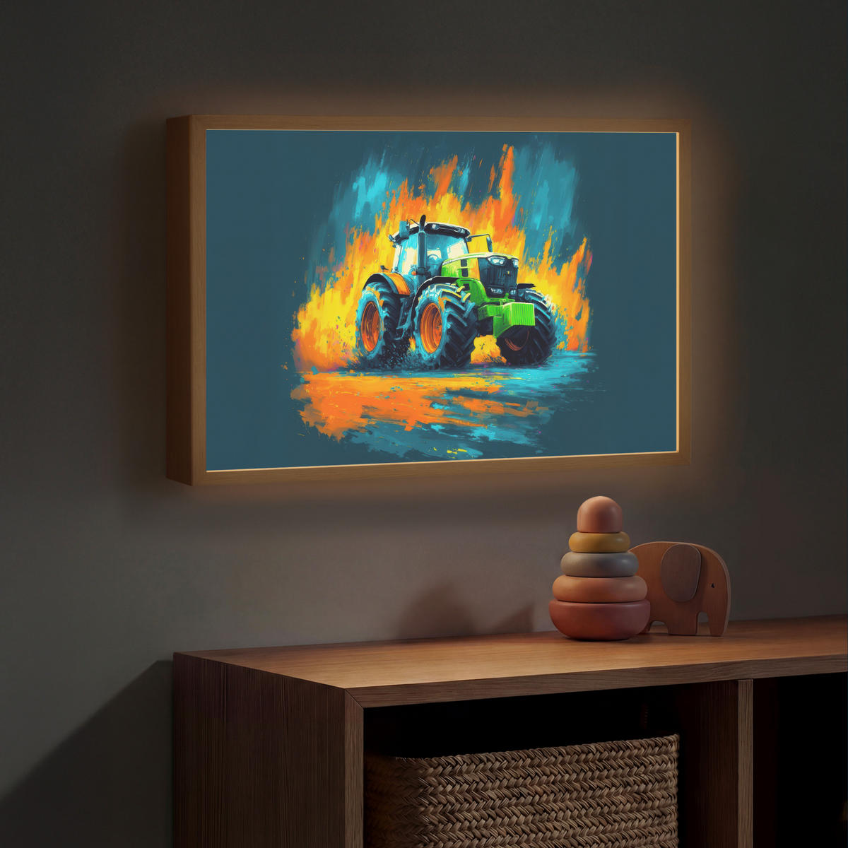 DOBÍJECÍ NOČNÍ LAMPIČKA Abstrakt - Traktor - Zelený 60x40 cm - tmavě modrá, kompozitní dřevo (8/60/40cm) - OnlyWow