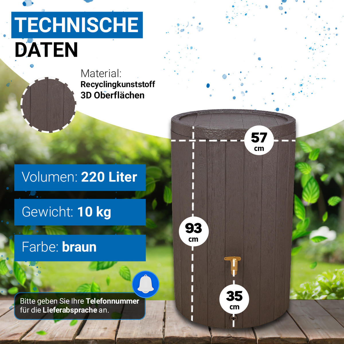 REGENTONNE 220 L, braun - Braun, Kunststoff (57/93/59cm) - 4rain