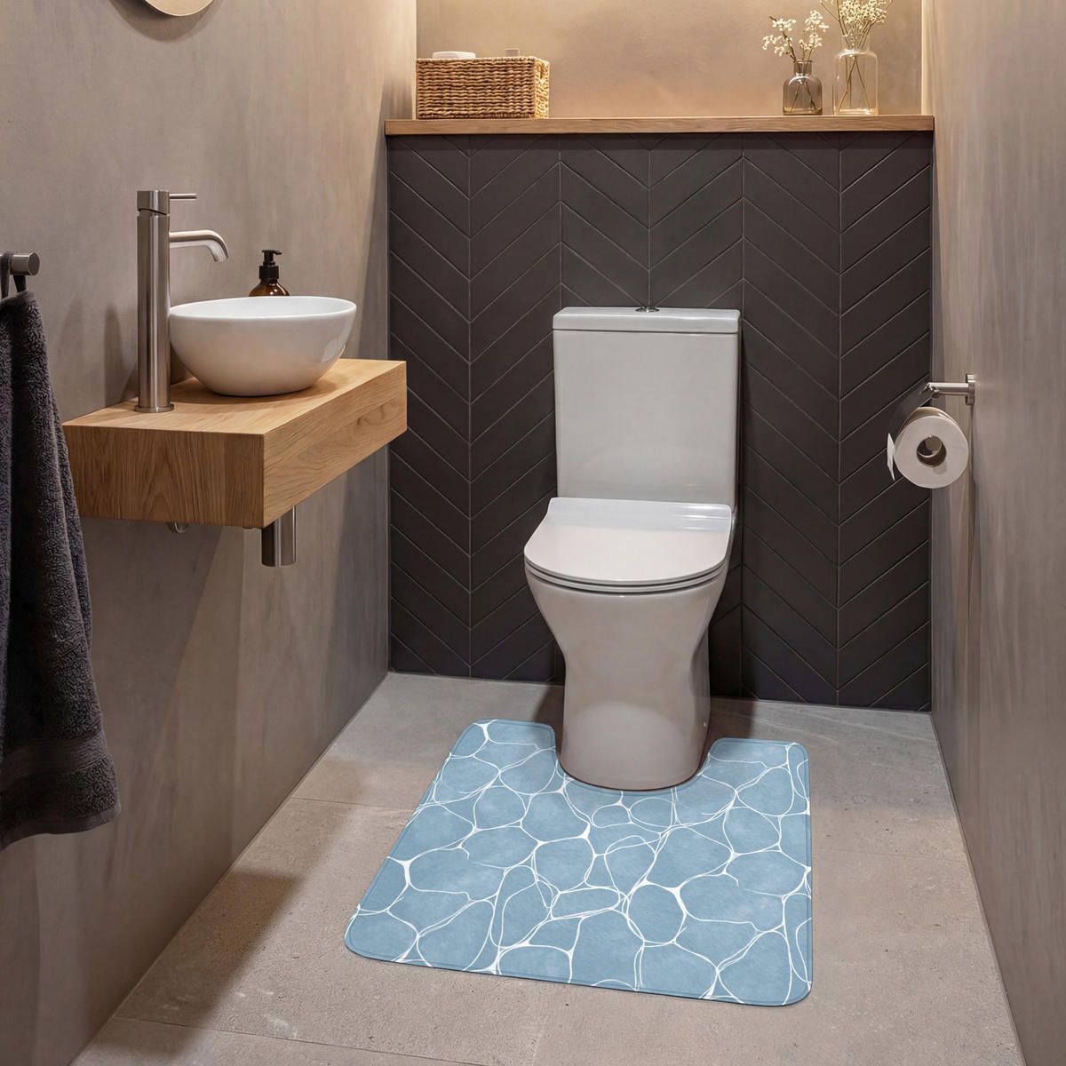 WC PŘEDLOŽKA Organic - vzor - modrá 55x60 cm - světle modrá, textil/plast (55/1cm) - OnlyWow