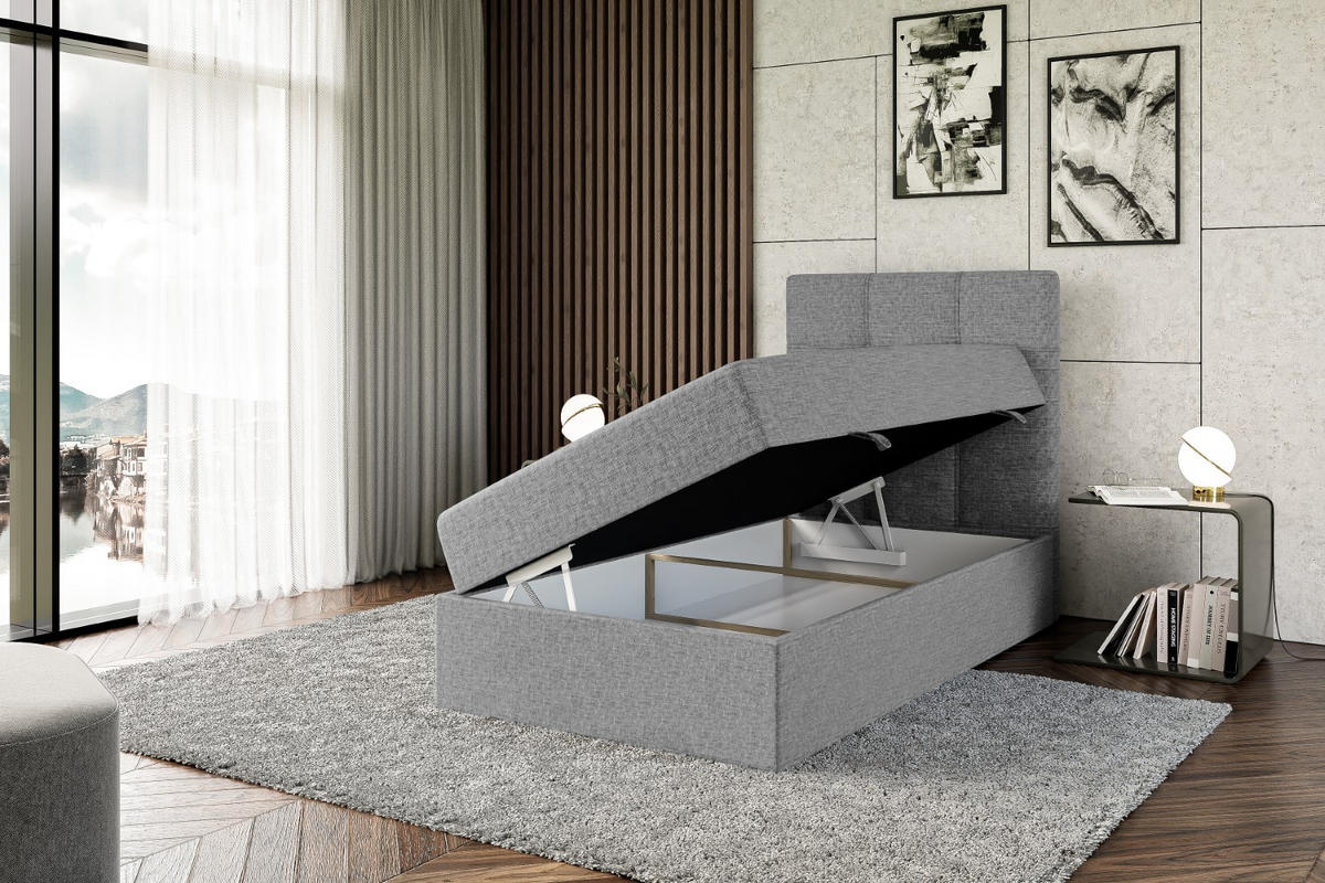 BOXBETT mit Matratze H3 und Lattenrost - MARCE - 90x200 - Rechts Grau - Grau, Holzwerkstoff (90/200cm) - ALTDECOR