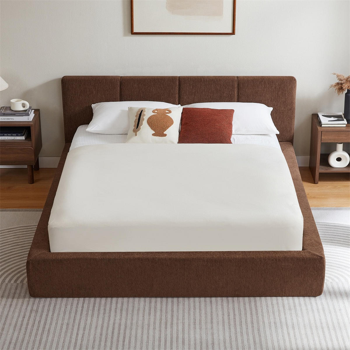 POLSTERBETT 160x200 cm mit gepolstertem Kopfteil - Lattenrost - ohne Matratze - Braun - Braun, Textil (160/200cm) - DELFA
