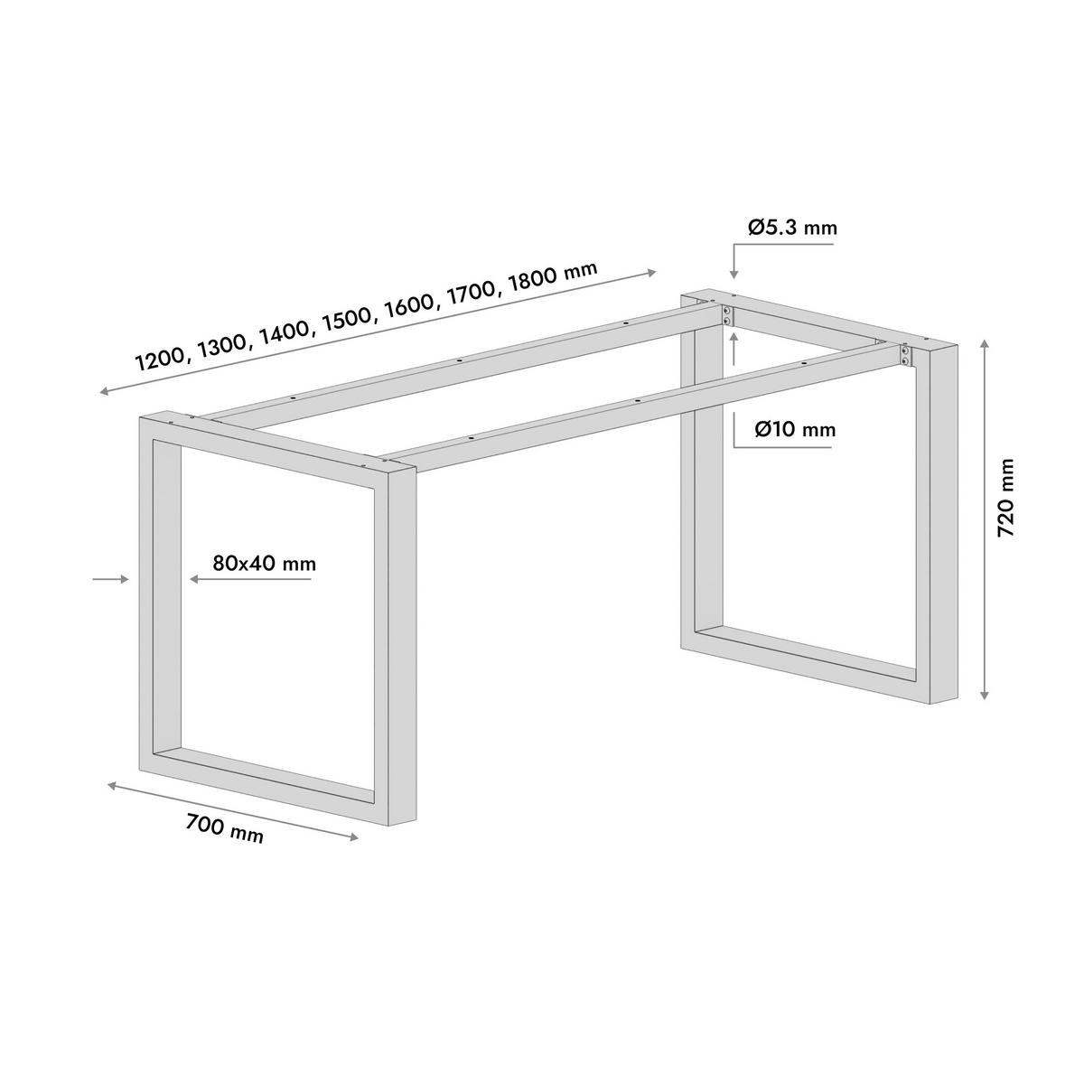TISCHBEINE Eta Metall Schwarz 140/70/72 cm - Schwarz, Metall (70/72/140cm) - Metalo Pro