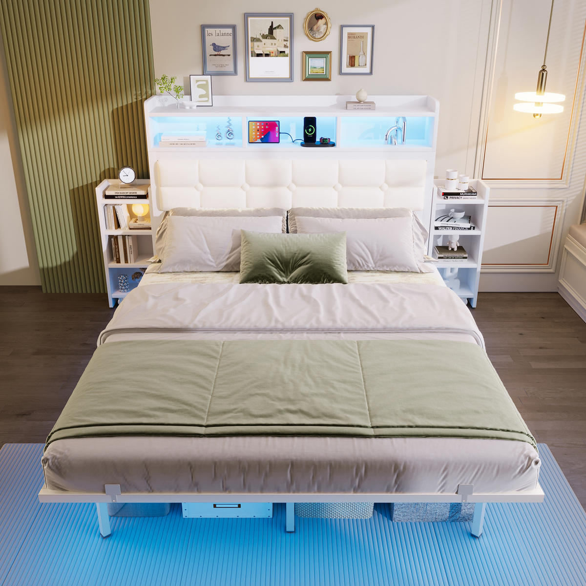 BETT 140x190 cm LED USB Ablage weiß - Weiß, Metall (140/190cm) - LEBENLANG