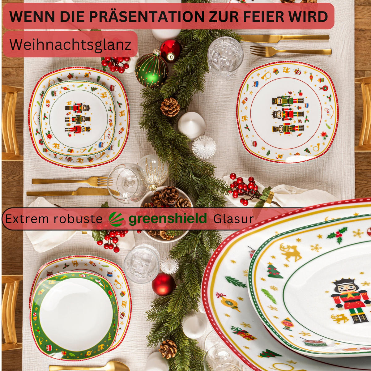 TAFELSERVICE BILGOLA NUSSKNACKER DESIGN - 24 teilig aus Porzellan - Weiß, Keramik (50/30/70cm) - Sänger