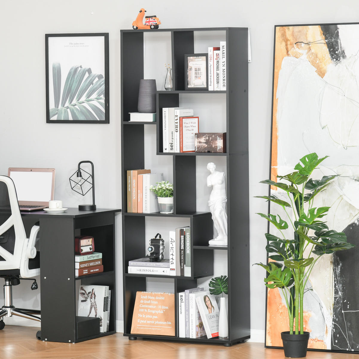ZICKZACK Förmiges Bücherregal 70/24/178 cm schwarze - Brombeere, Karton (70/178/24cm)