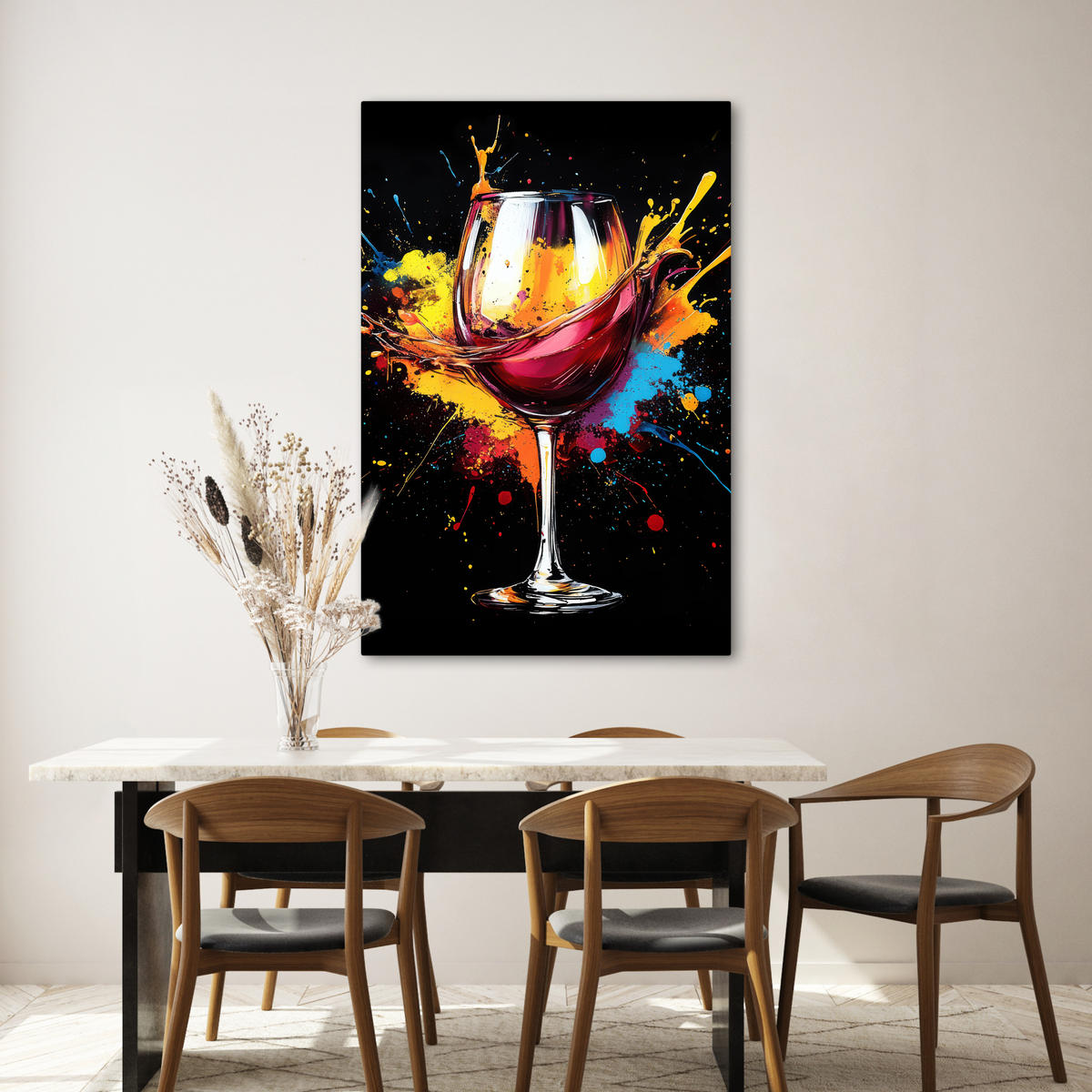 LEINWANDBILD Wein - Glas - Graffiti - Getränk - Rot - Farbe 80x120 cm - Weinrot, Textil (80/120cm) - MuchoWow