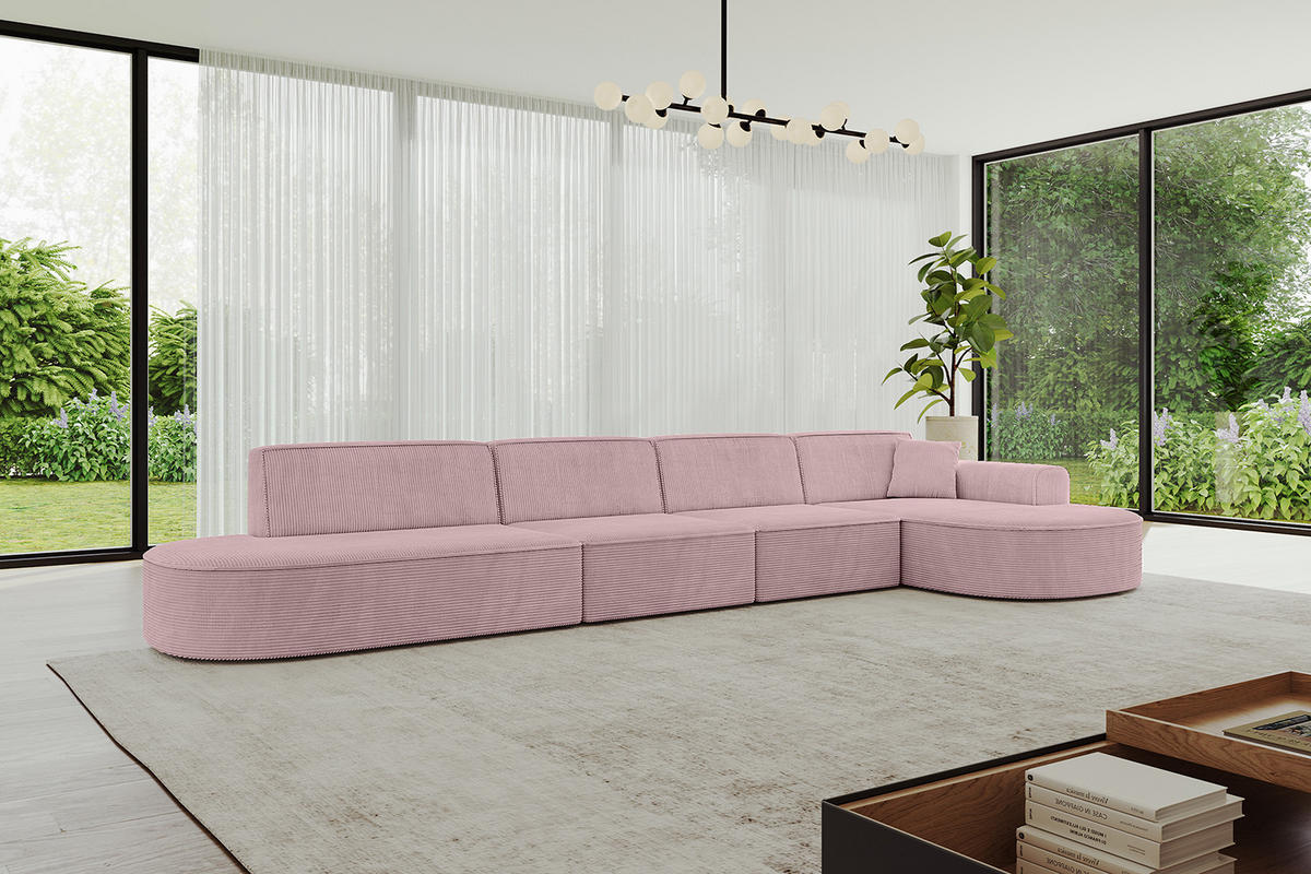 ECKSOFA Ottomane Rechts MARI-L3 - 402x163x73,5 cm Rosa Cord - Schwarz/Rosa, Holzwerkstoff/Kunststoff (402/163cm) - ALTDECOR