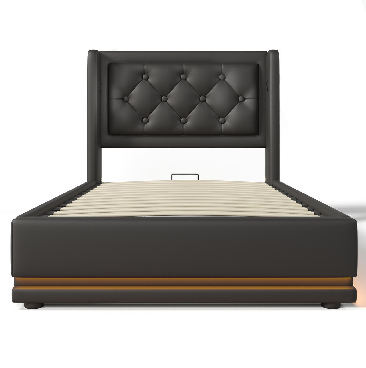 BETT mit Stauraum und Matratze 90x200 cm PU Schwarz - Schwarz, Metall (90/200cm) - Meubliv