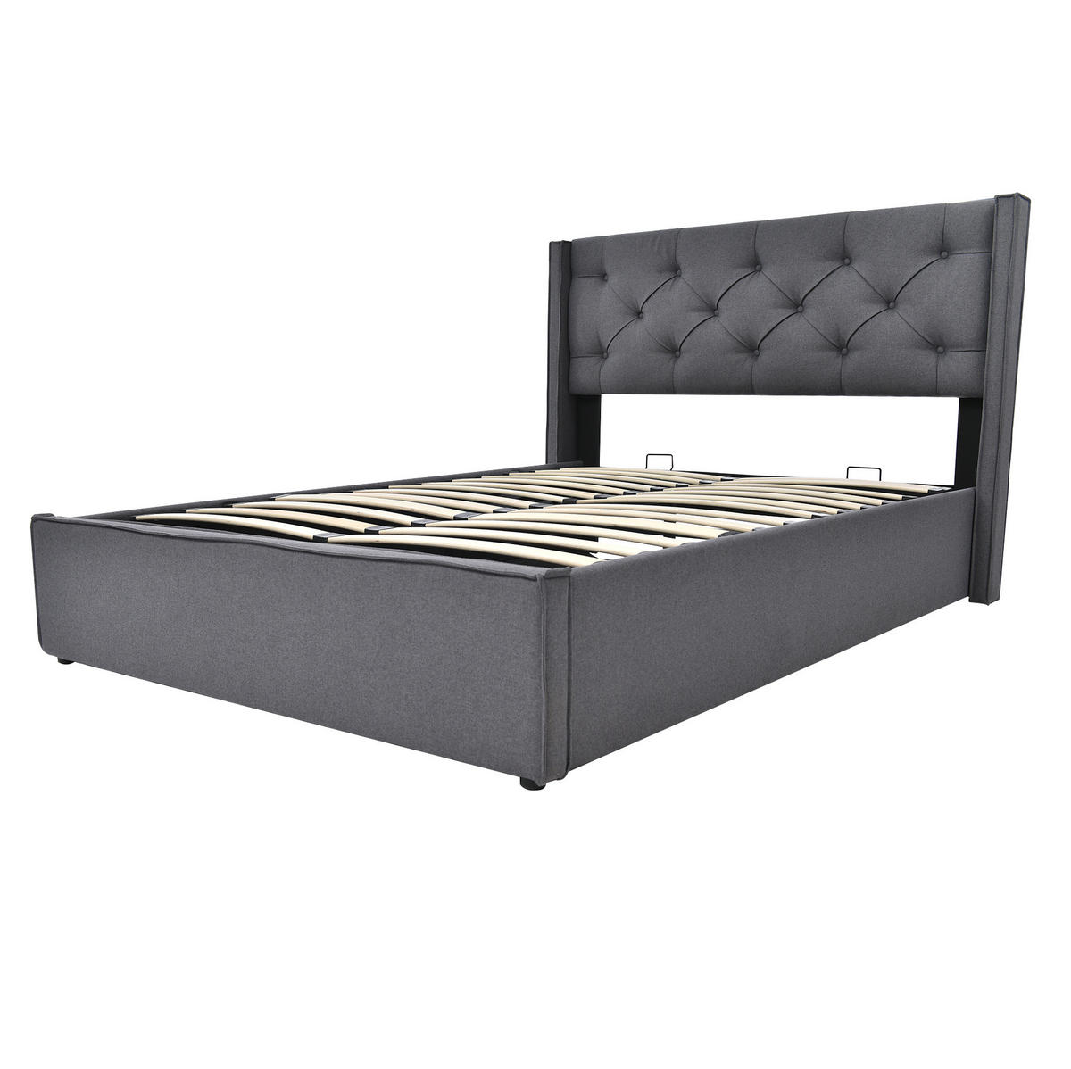 POLSTERBETT mit Bettkasten 140x200 cm Baumwolle Grau - Grau, Metall (140/200cm) - Meubliv
