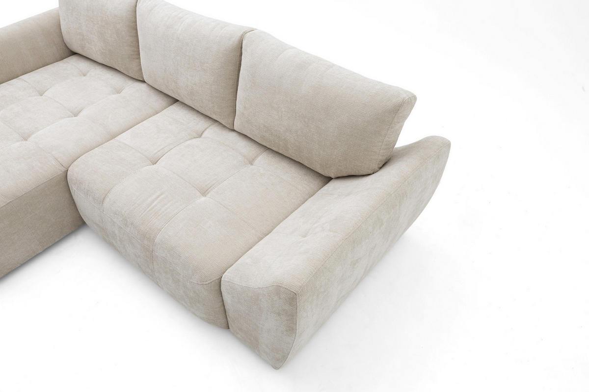 ECKSOFA NICE L Links mit Schlaffunktion 137x204 Chenille Beige - Beige/Schwarz, Holz/Textil (260/165cm) - Muffo