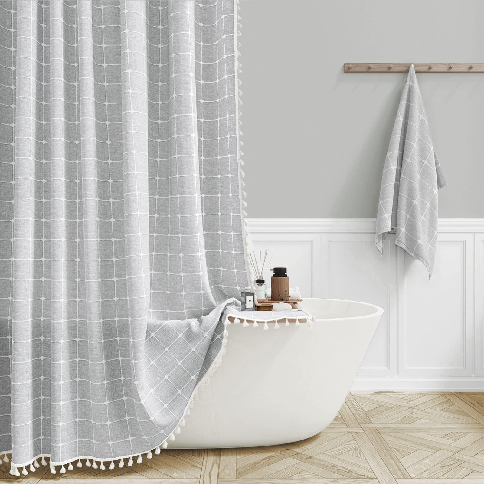 DUSCHVORHANG Grau kariert 150 x 180 cm Badezimmer - Grau, Textil (150/180cm) - MCBOSON