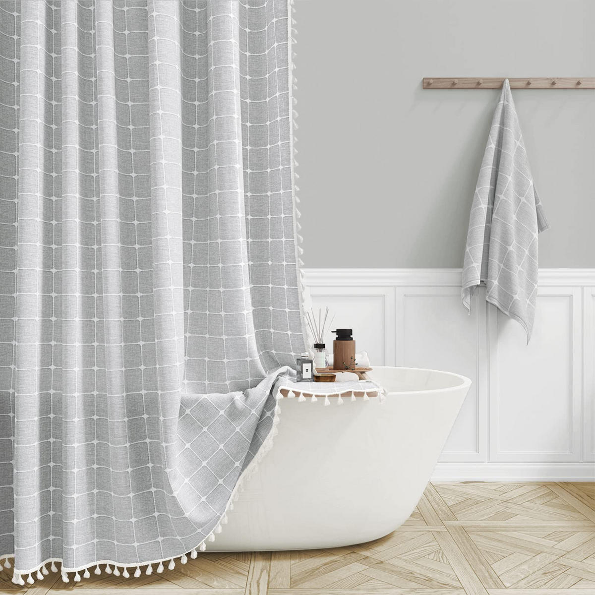 DUSCHVORHANG Beige Leinen Boho Stil 150 x 180 cm für Zuhause Badezimmer - Beige, Textil (150/180cm) - MCBOSON