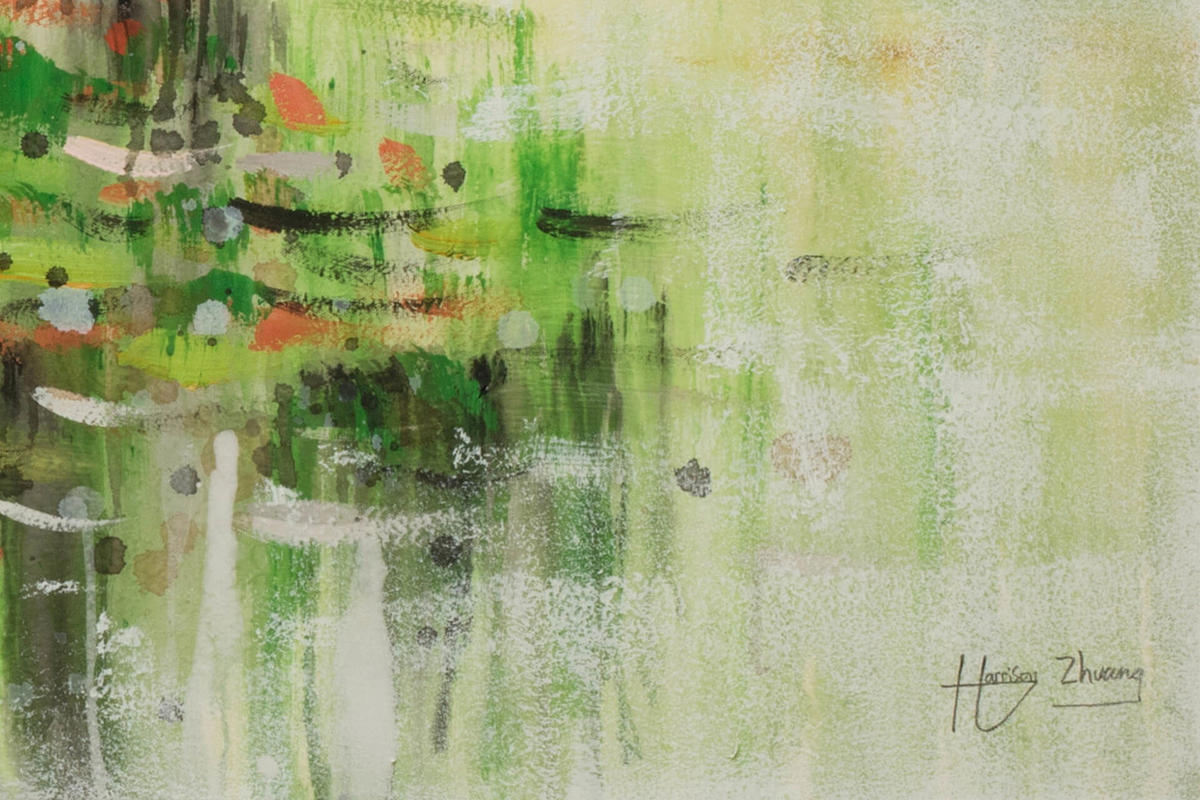 ACRYLBILD HANDGEMALT 150/50 cm - Rot/Grün, Holz/Textil (1.97/50cm) - KUNSTLOFT