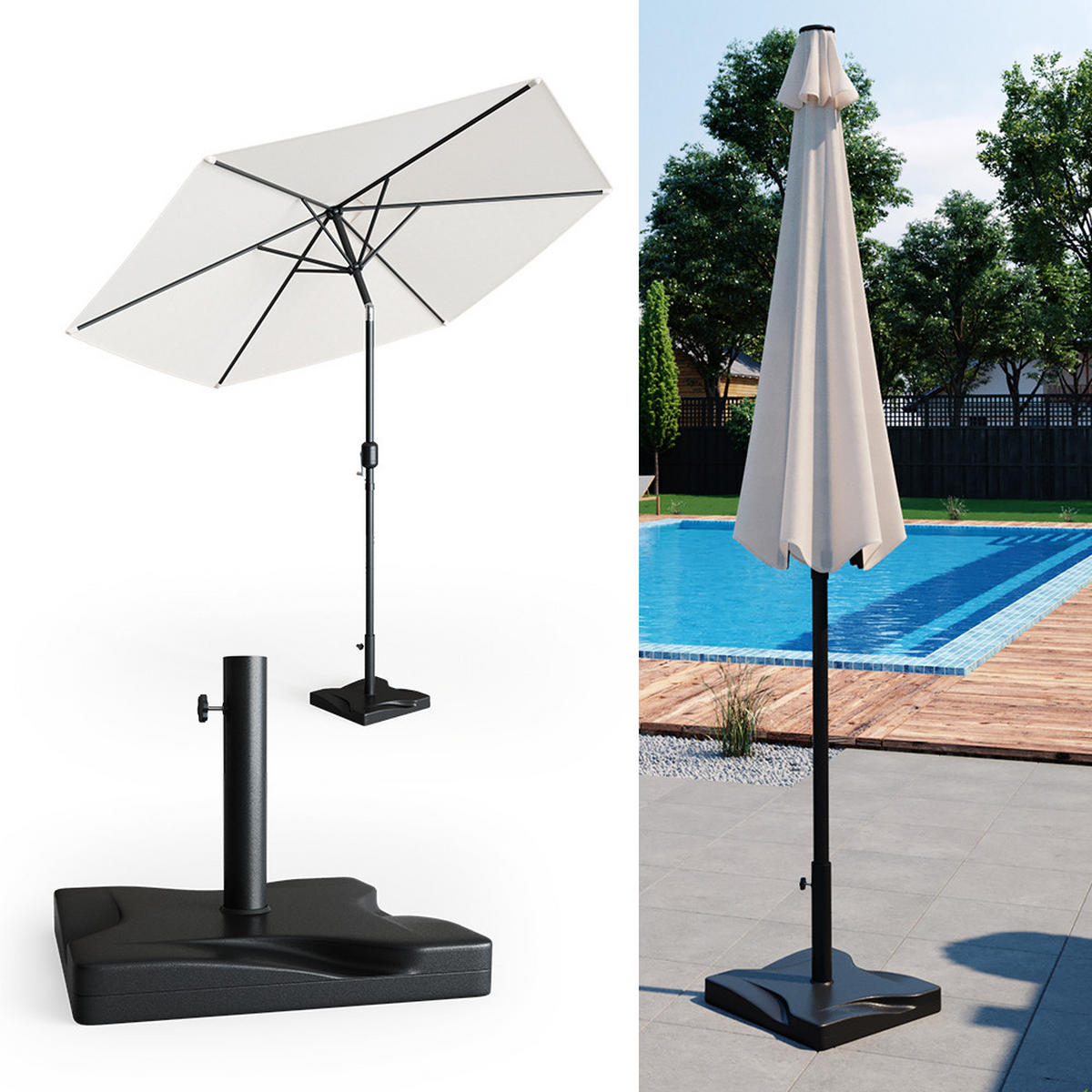 SONNENSCHIRMSTÄNDER Schwarz 42 x 42 cm - Schwarz, Metall (42/42cm) - OK-Living