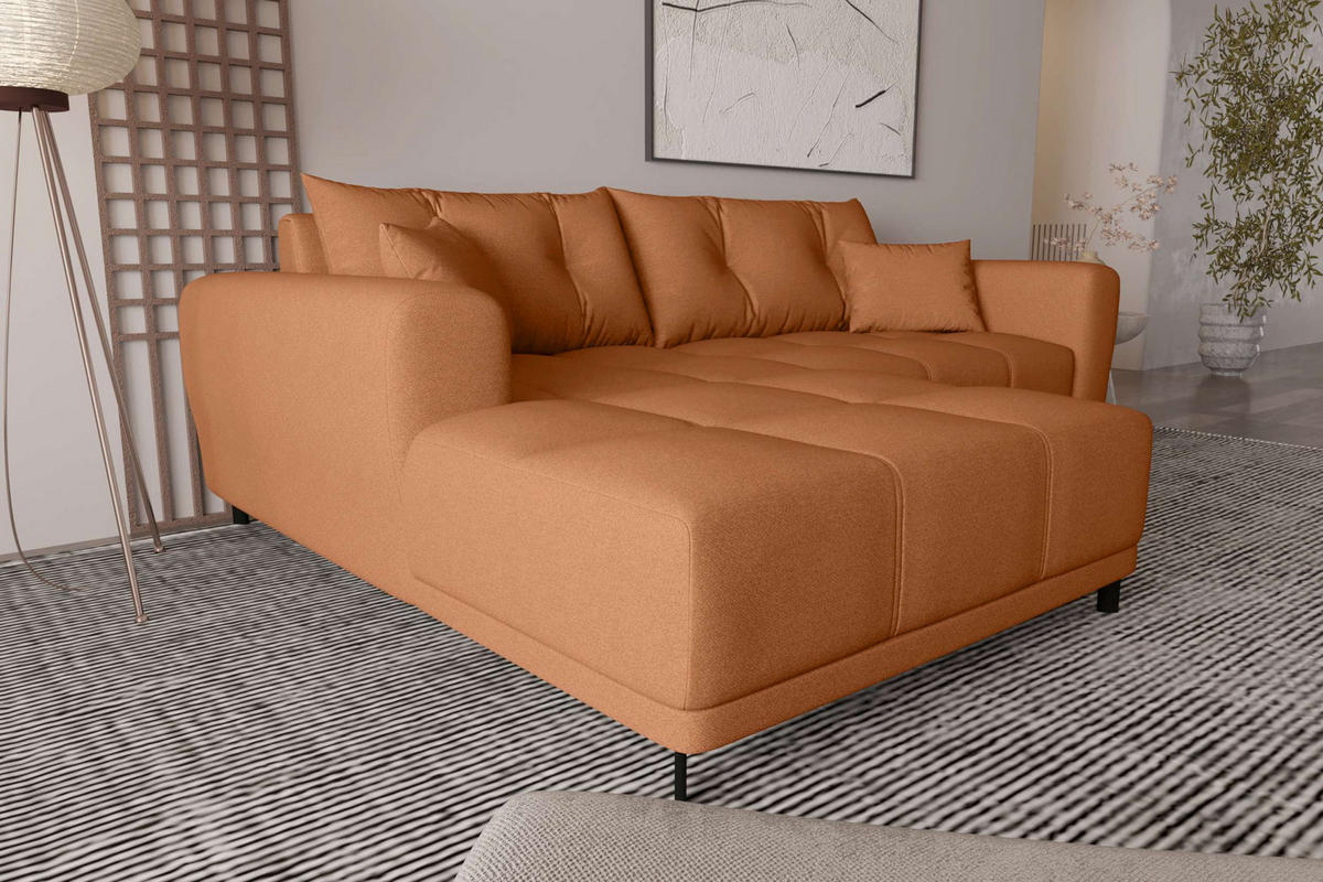 ECKSOFA Massimo Strukturstoff Rostfarben inkl. Schlaffunktion Links - Rostfarben/Schwarz, Textil/Metall (246/177cm) - 99rooms