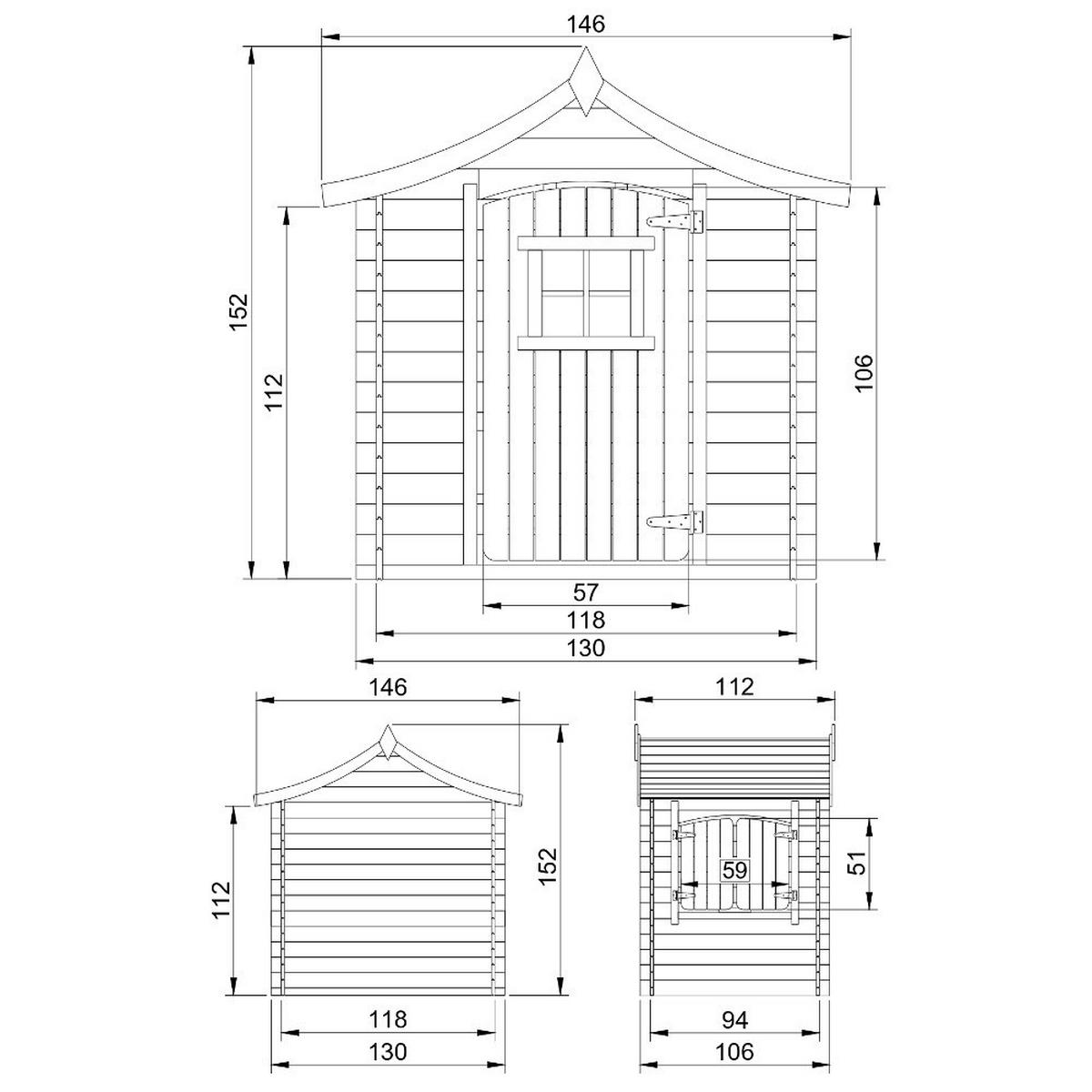 DREVENÝ domček na hranie pre deti BEZ PODLAHY - 112x146xV152cm/1,1m2 - Timbela M550-1 - béžová, drevo (146/152/112cm) - Timbela