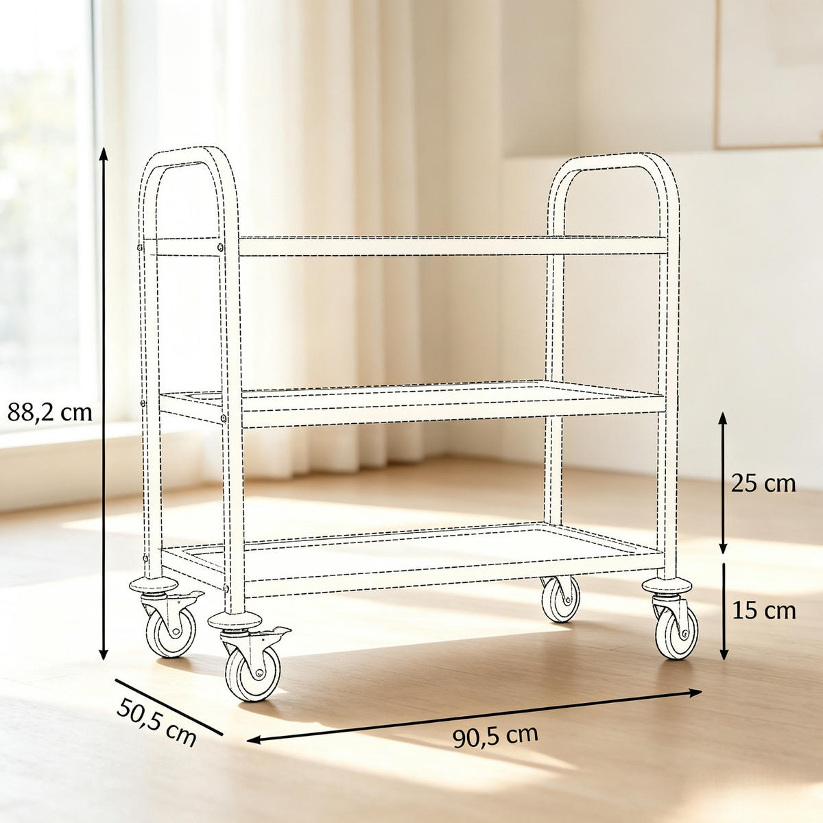 KÜCHENWAGEN Mit Rollen, 150 KG TRAGKRAFT, Für Küche Und Esszimmer, 90,5/50,5/88,2 cm - Multicolor, Holzwerkstoff (50.5/88.2/90.5cm) - Rolipo