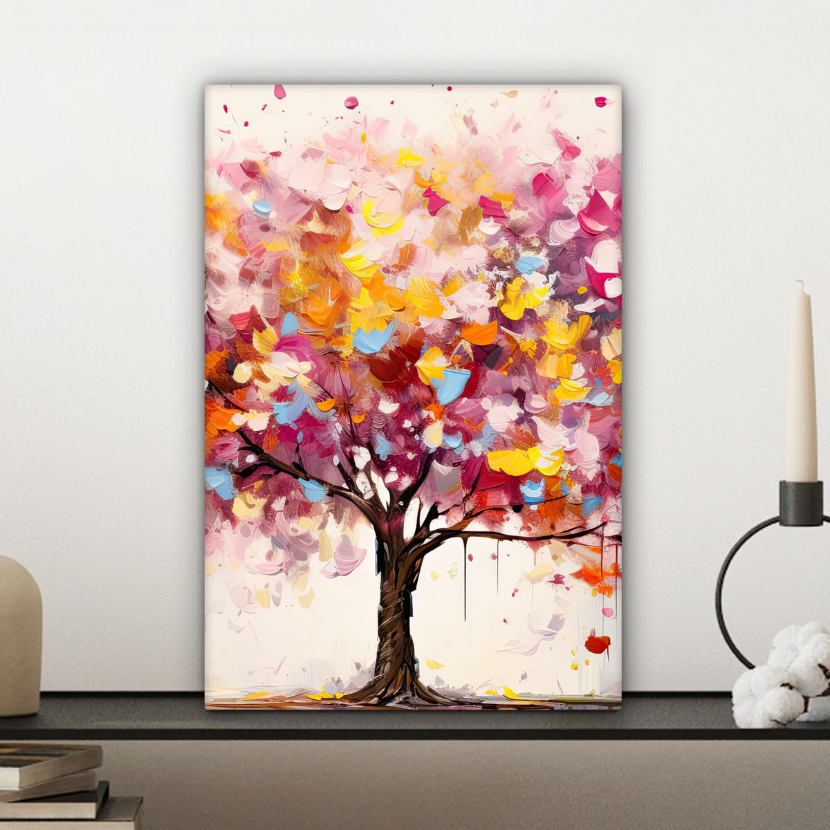LEINWANDBILD Aquarell - Baum - Kunst - Abstrakt Deko Wohnzimmer 20x30 cm - Multicolor, Textil (20/30cm) - MuchoWow