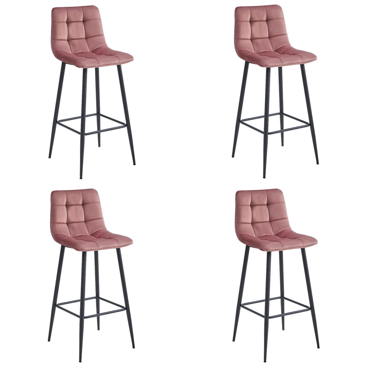 BARHOCKER 4-er Set TEOTO dunkelrosa Sitz, schwarze Basis - Dunkelrosa/Schwarz, Textil (43.5/104/32.5cm) - Valora