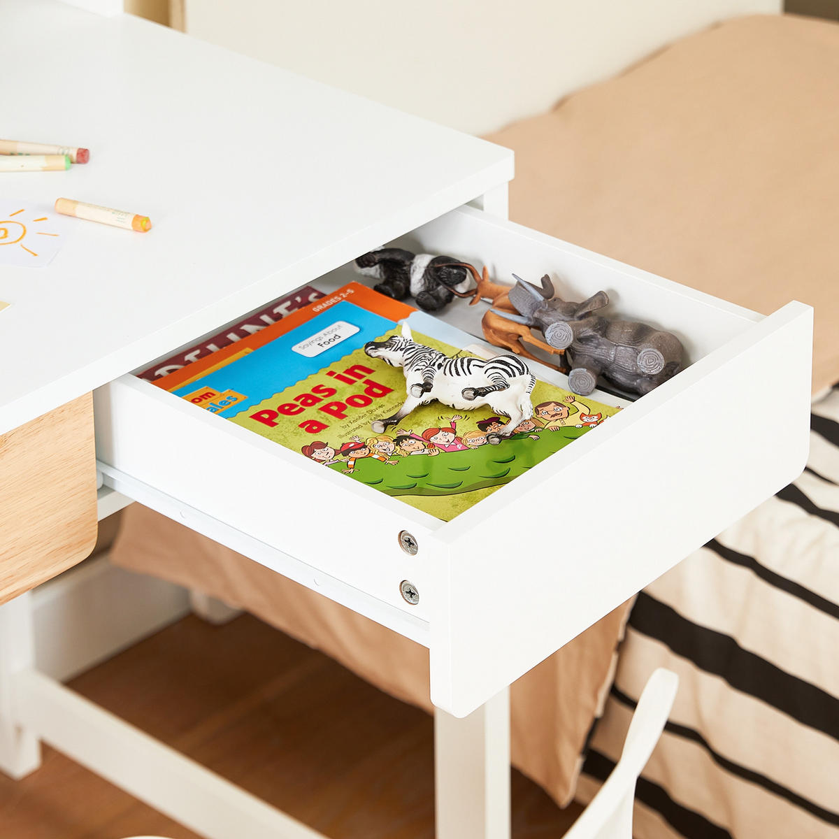 SCHREIBTISCH Weiß-Natur - Weiß/Naturfarben, Holzwerkstoff (59/100/95cm) - SoBuy