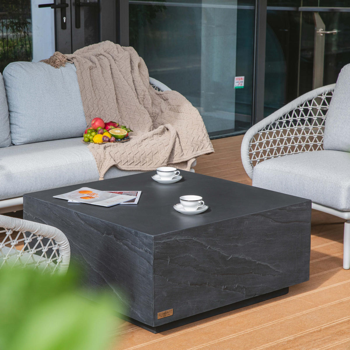 COUCHTISCH COLORADO aus GF-Beton Quadrat, Wetterbeständig, 86x86x41 cm - Dunkelgrau, Naturmaterialien (86/86/41cm) - Elementi