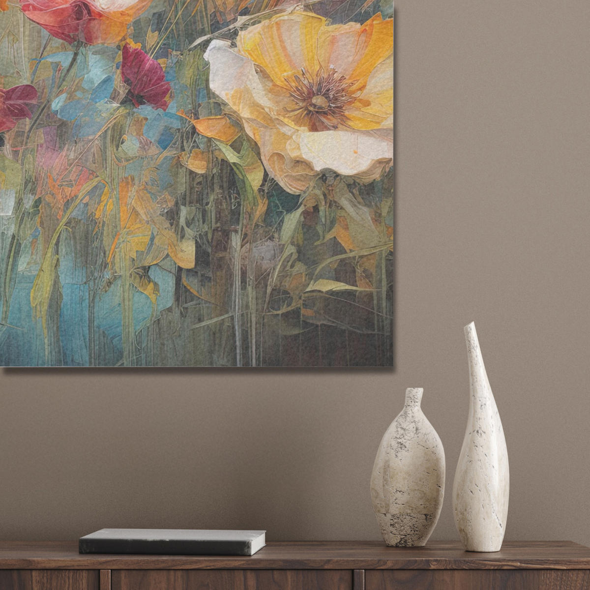 AKUSTIKBILD Blumen - Aquarell - Kunst - Botanisch - Natur Akustikpaneele 80x80 cm - Orange, Kunststoff (80/80/0.9cm) - MuchoWow