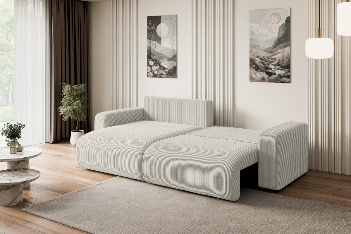ECKSOFA mit Schlaffunktion und Bettkasten KLEEA-L - 247x143x83 cm Hellgrau Cord - Hellgrau/Schwarz, Holzwerkstoff/Kunststoff (247/143cm) - ALTDECOR