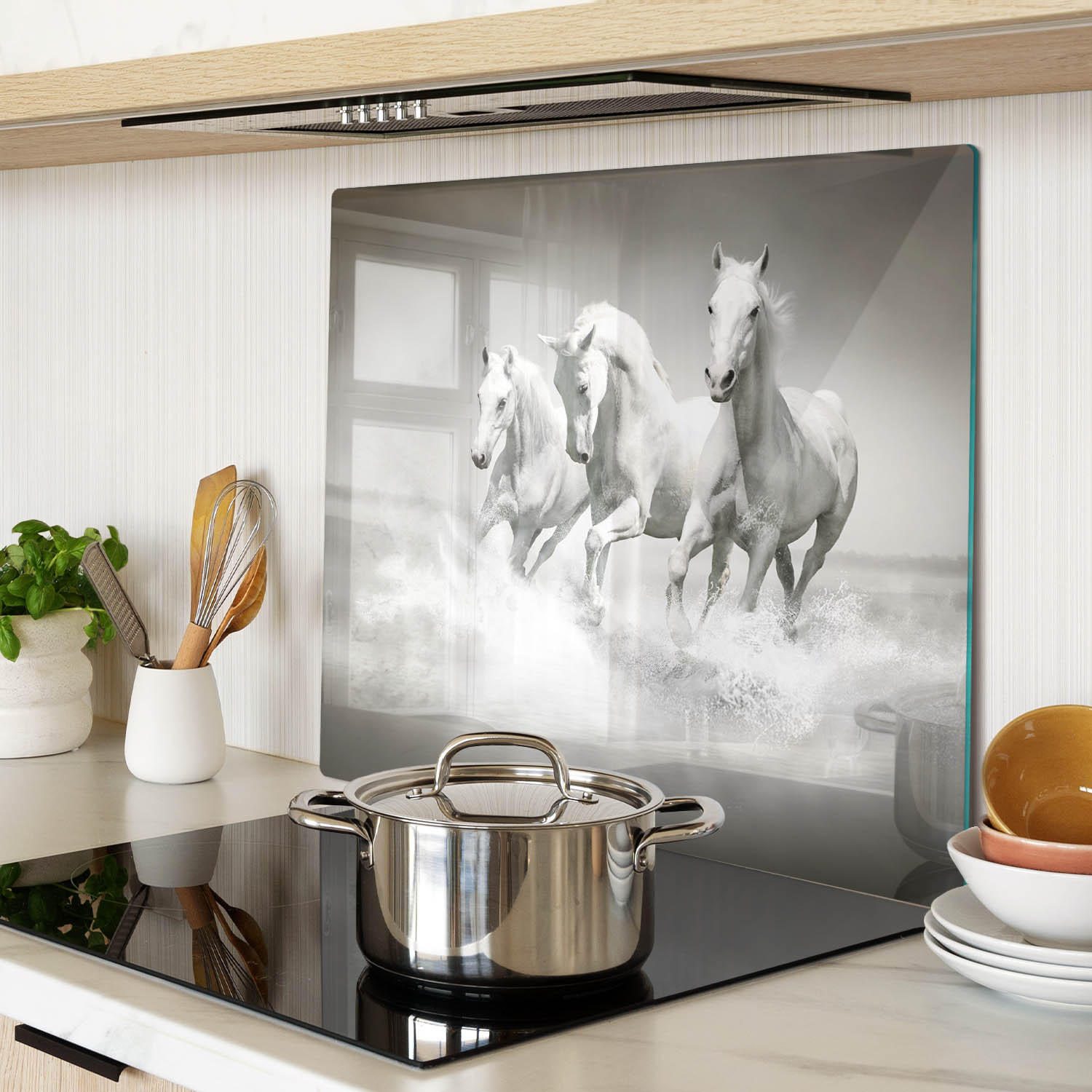 GLASPLATTE 60x52 cm Weiße Pferde - Creme, Glas (60/52cm) - TULUP