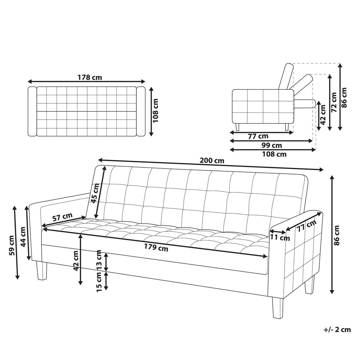 3-SITZER-SCHLAFSOFA Polsterbezug Dunkelgrau Vehkoo - Dunkelgrau, Textil (200/86/77cm) - Beliani