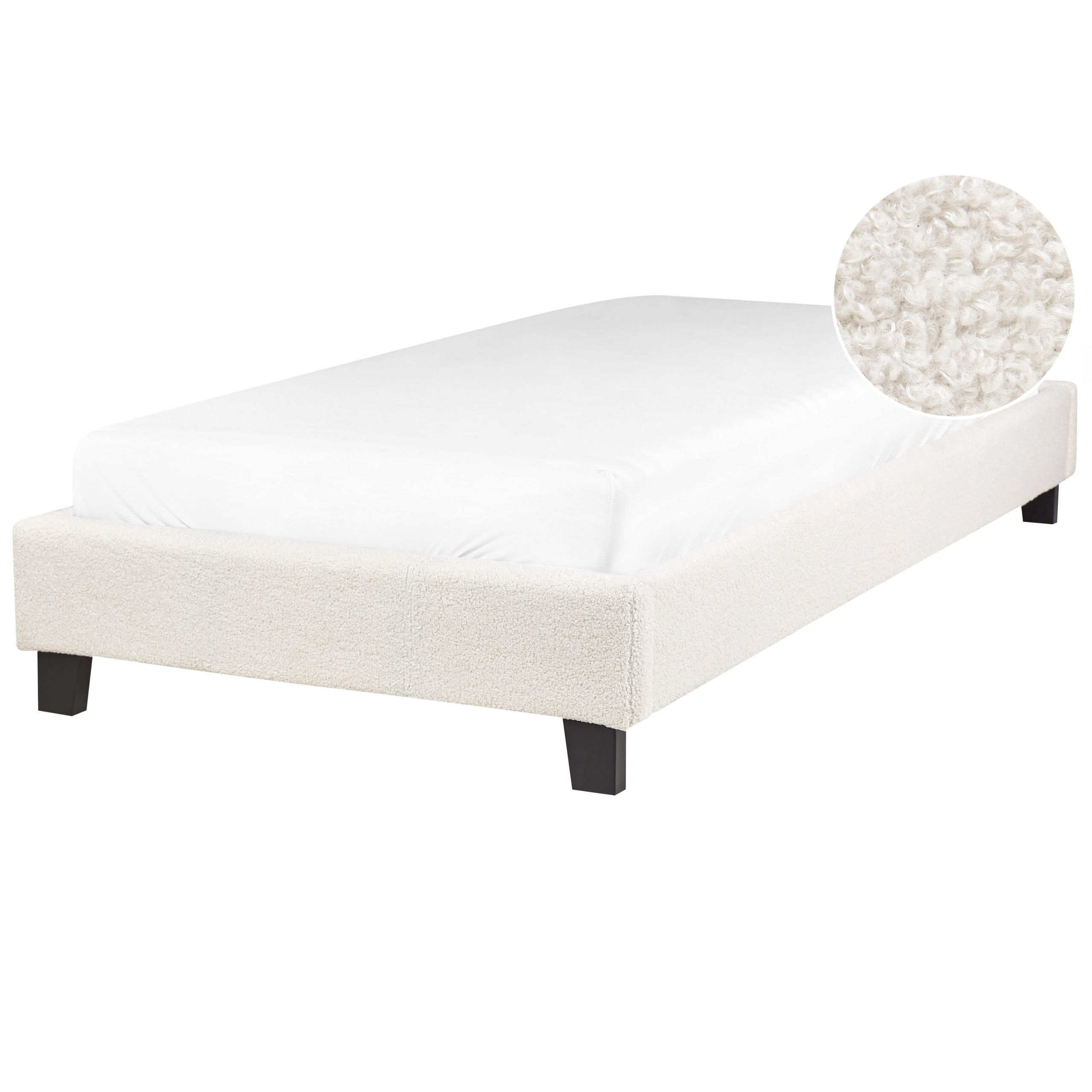 POLSTERBETT Beige-Dunkler Holzfarbton 90-200 cm Roanne - Beige/Dunkelbraun, Textil (90/200cm) - Beliani