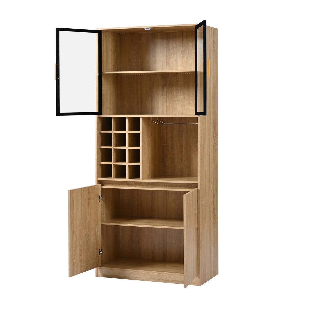 VITRINE Organizer 80x40x180 cm Naturfarben mit Glastüren & LED-Lichtleiste - Naturfarben, Holzwerkstoff (80/180/40cm) - Modfu