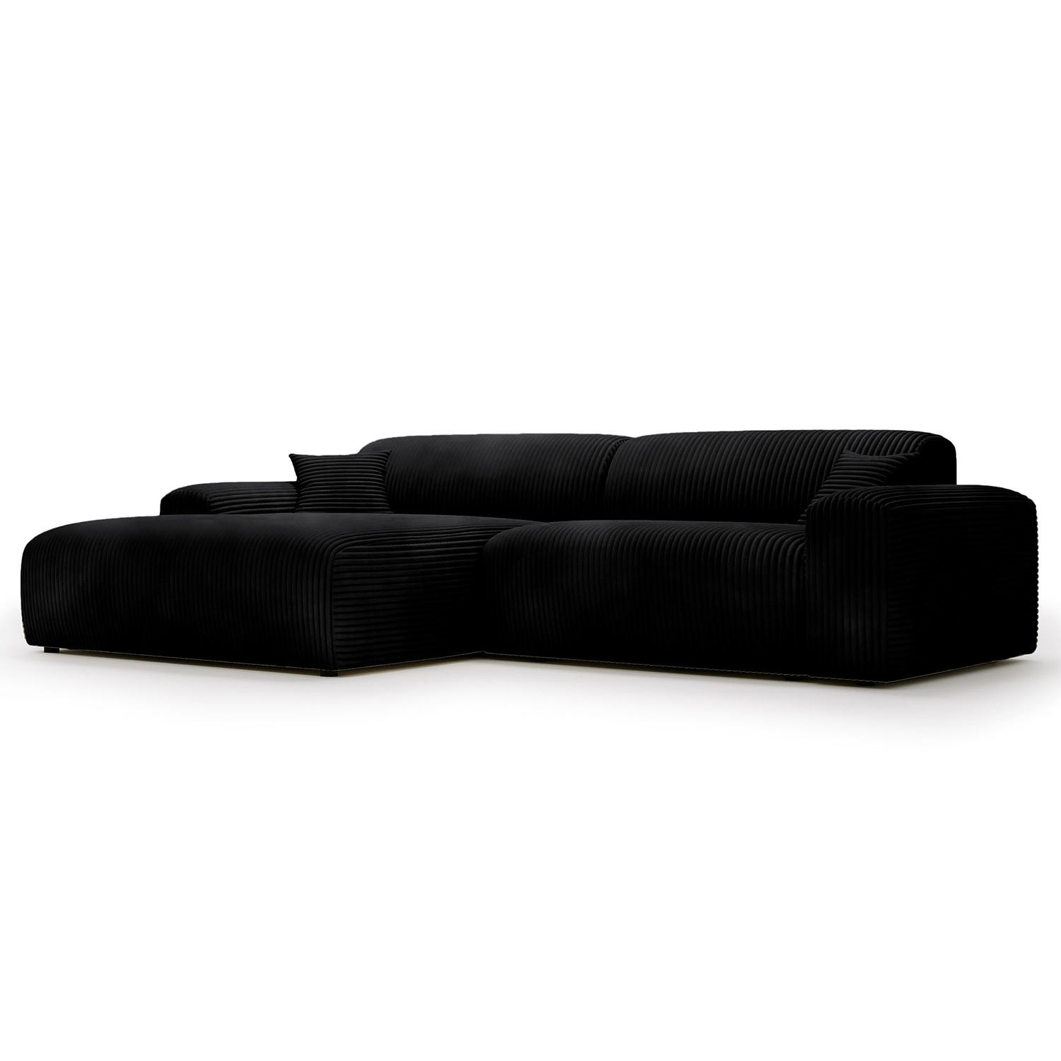 ECKSOFA mit Longchair - Cord - Schwarz, Kunststoff/Textil (284/178cm) - home24