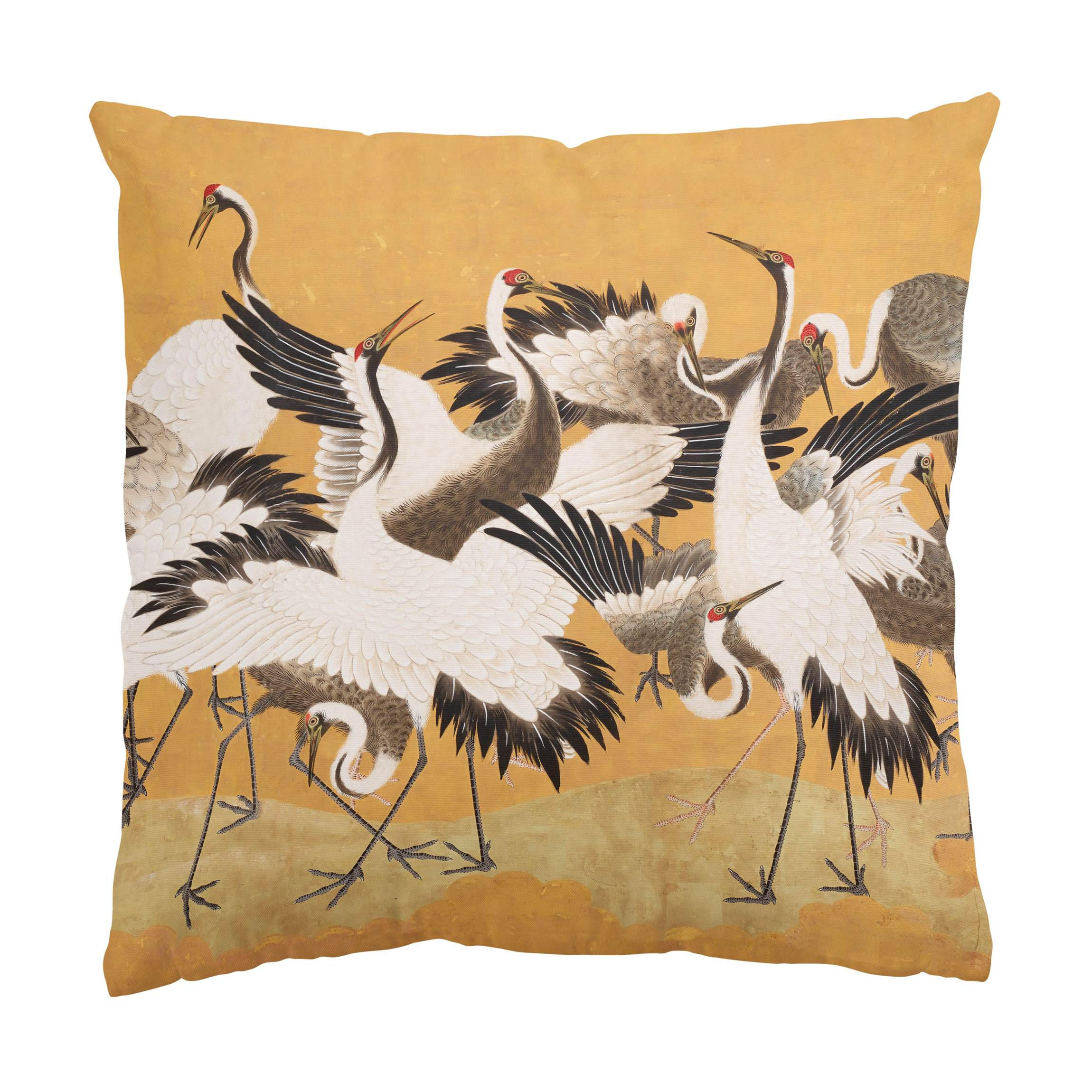 KISSENBEZUG Tanzende Kraniche im Freudentaumel 50/50 cm - Goldfarben, Textil (50/50cm) - Bilderwelten