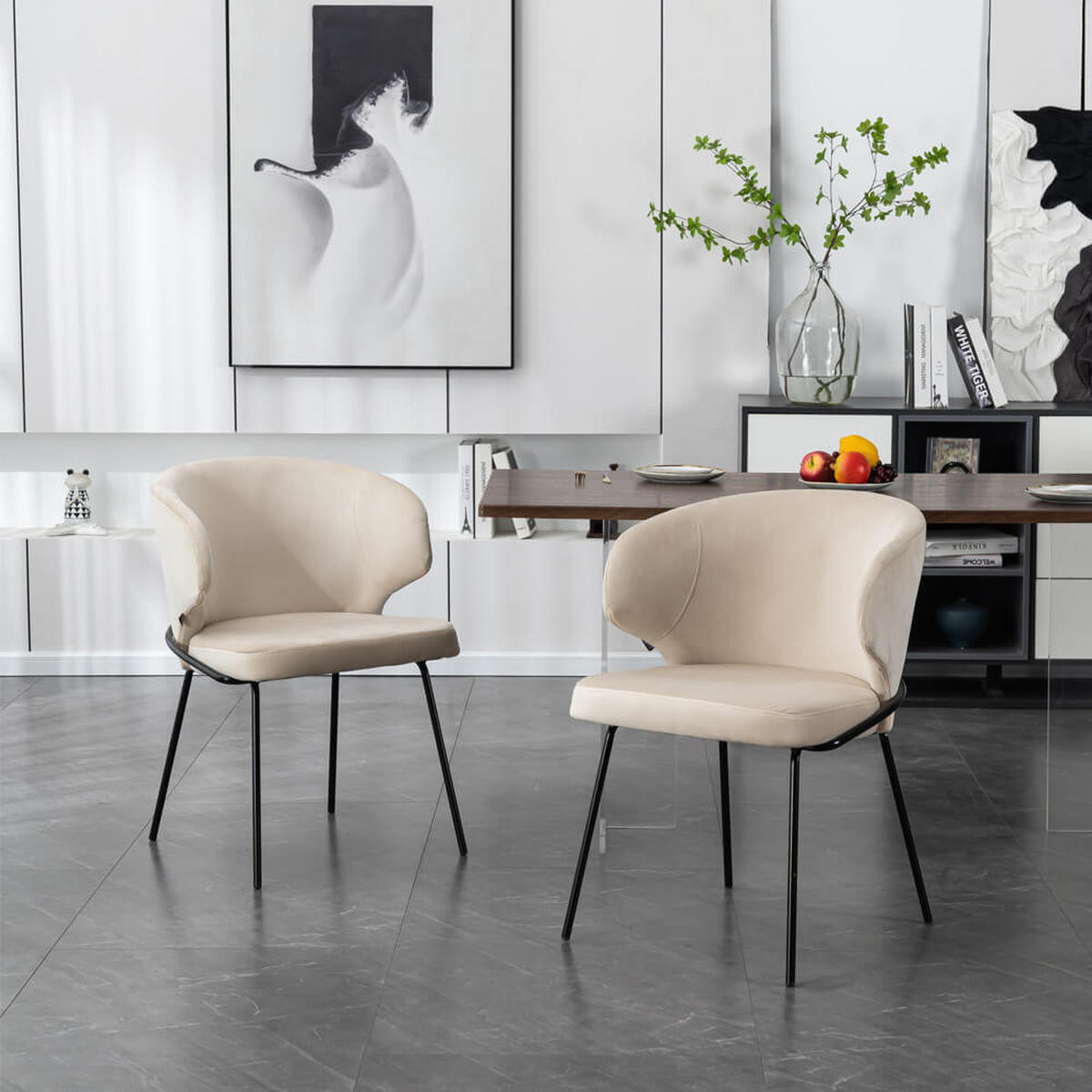 ESSZIMMERSTUHL AMARA Samt - 1er Set Beige - Beige, Kunststoff (55/79/59cm) - Home Deluxe