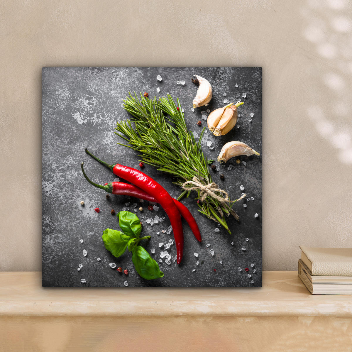 LEINWANDBILD Pfeffer - Kräuter - Gewürze - Beton Deko Wohnzimmer 20x20 cm - Dunkelgrau, Textil (20/20cm) - MuchoWow