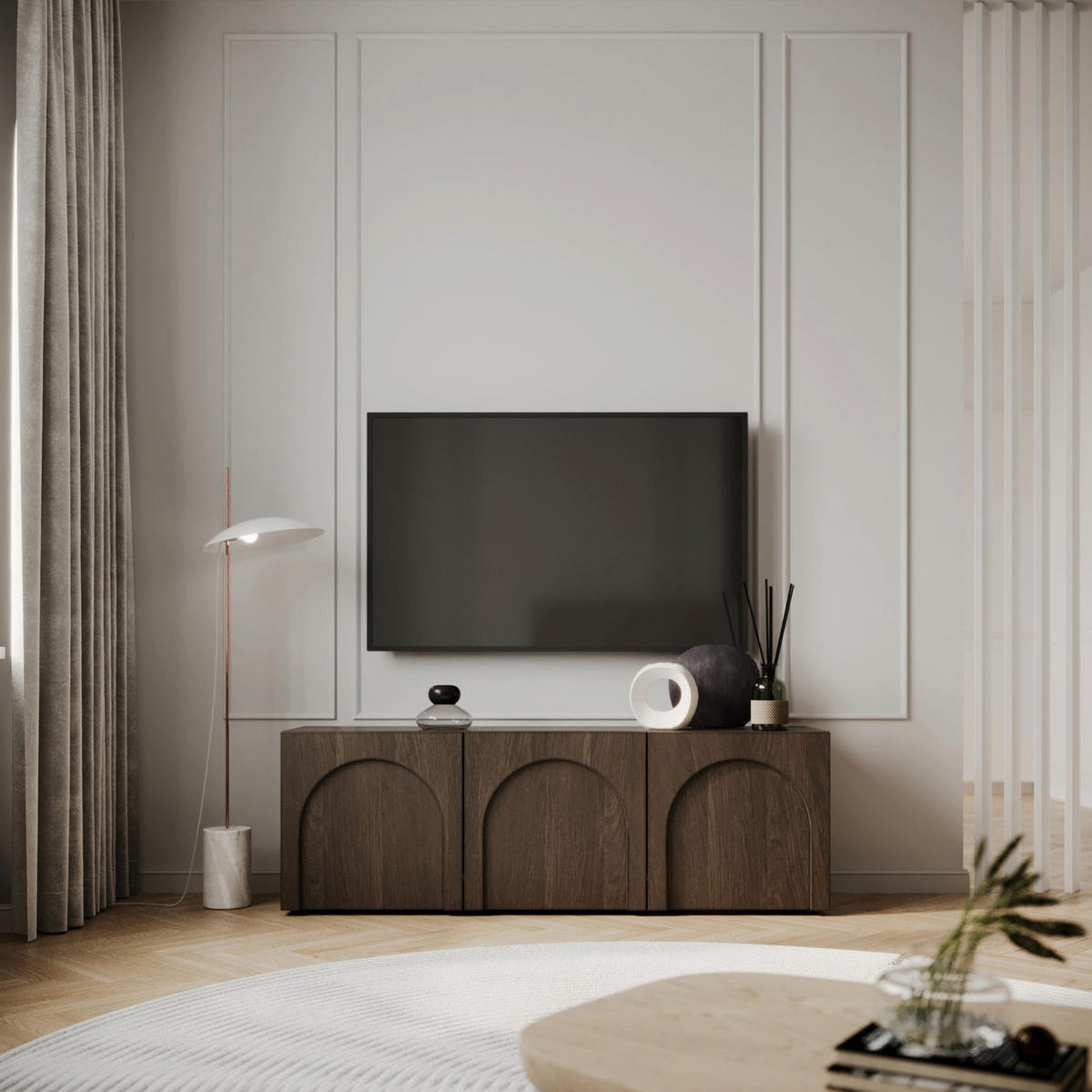 TV stolek Arkadia, dub, 150 cm - tmavě hnědá, kompozitní dřevo (150/49/35cm) - Selsey
