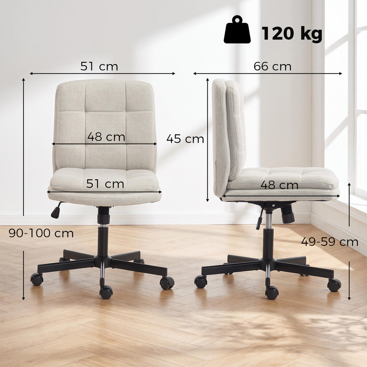 BÜROSTUHL Polyester Hellgrau - Hellgrau/Schwarz, Textil/Metall (51/100/66cm) - HOMCOM