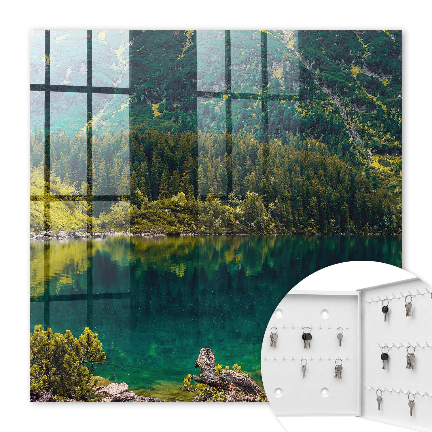 SCHLÜSSELBOX Weiß 30x30 cm – Türöffnung nach rechts - Bergidylle - Grün, Metall (30/30/5cm) - TULUP