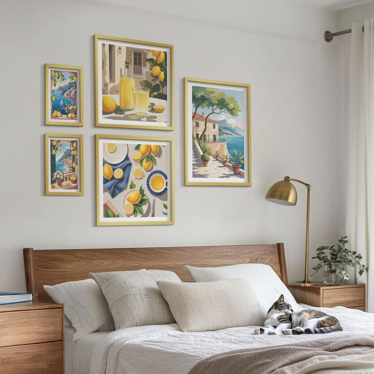 BILDER SET 5er Set - 50x50 cm & 20x30 cm & 40x60 cm Goldrahmen - Olivenblüten in Vasen Natur - Goldfarben, Kunststoff (40/60cm) - TULUP