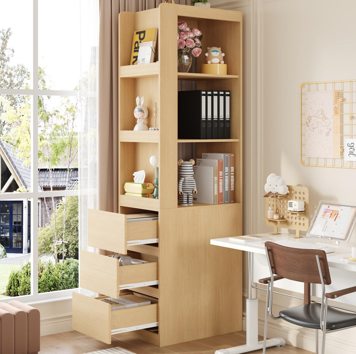 HIGHBOARD 200/40 cm Eichefarben aus Spanplatte mit 3 Schubladen - Eichefarben, Holzwerkstoff (40/200/60cm) - OKMYHOME