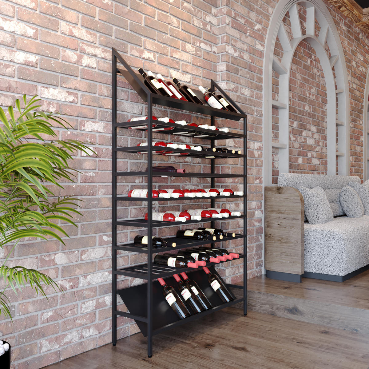 WEINREGAL Burgundy für 104 Flaschen, Metall, schwarz - Schwarz, Metall (100/170/30cm) - Metalo Pro